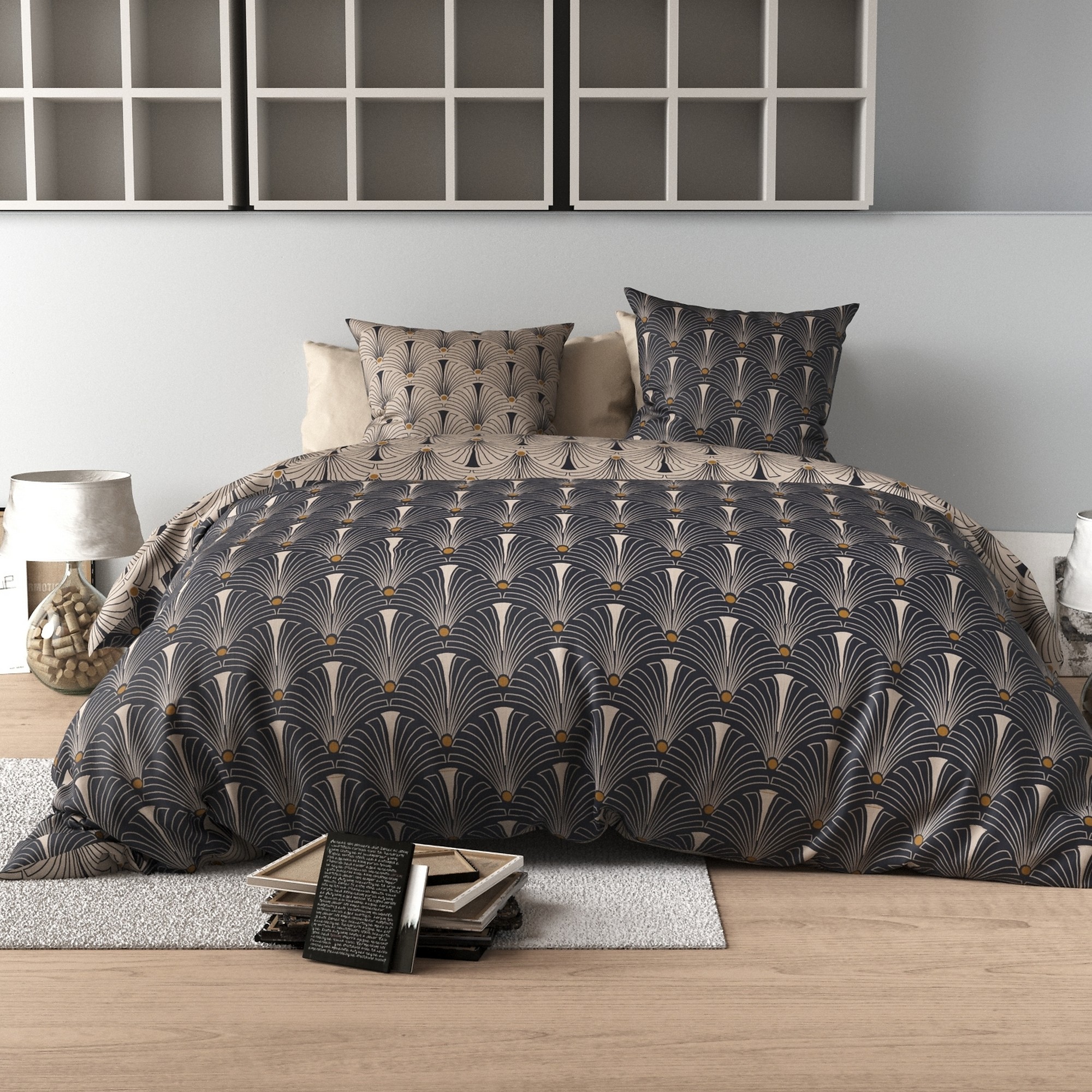 Parure de lit en 100% coton à motifs avec housse de couette + taie d’oreiller, EDEN