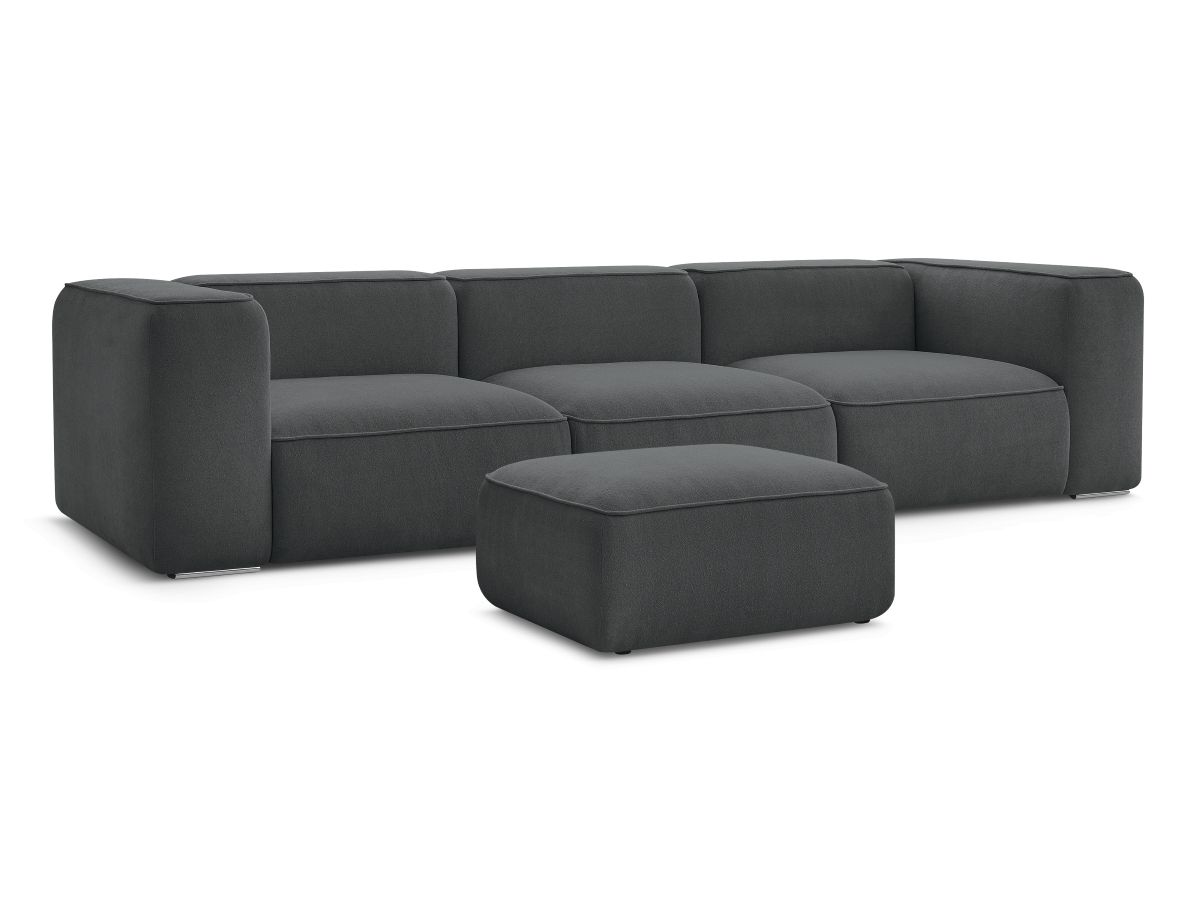 Canapé droit fixe 4 places en tissu texturé avec pouf, ZEPHYR, BOBOCHIC