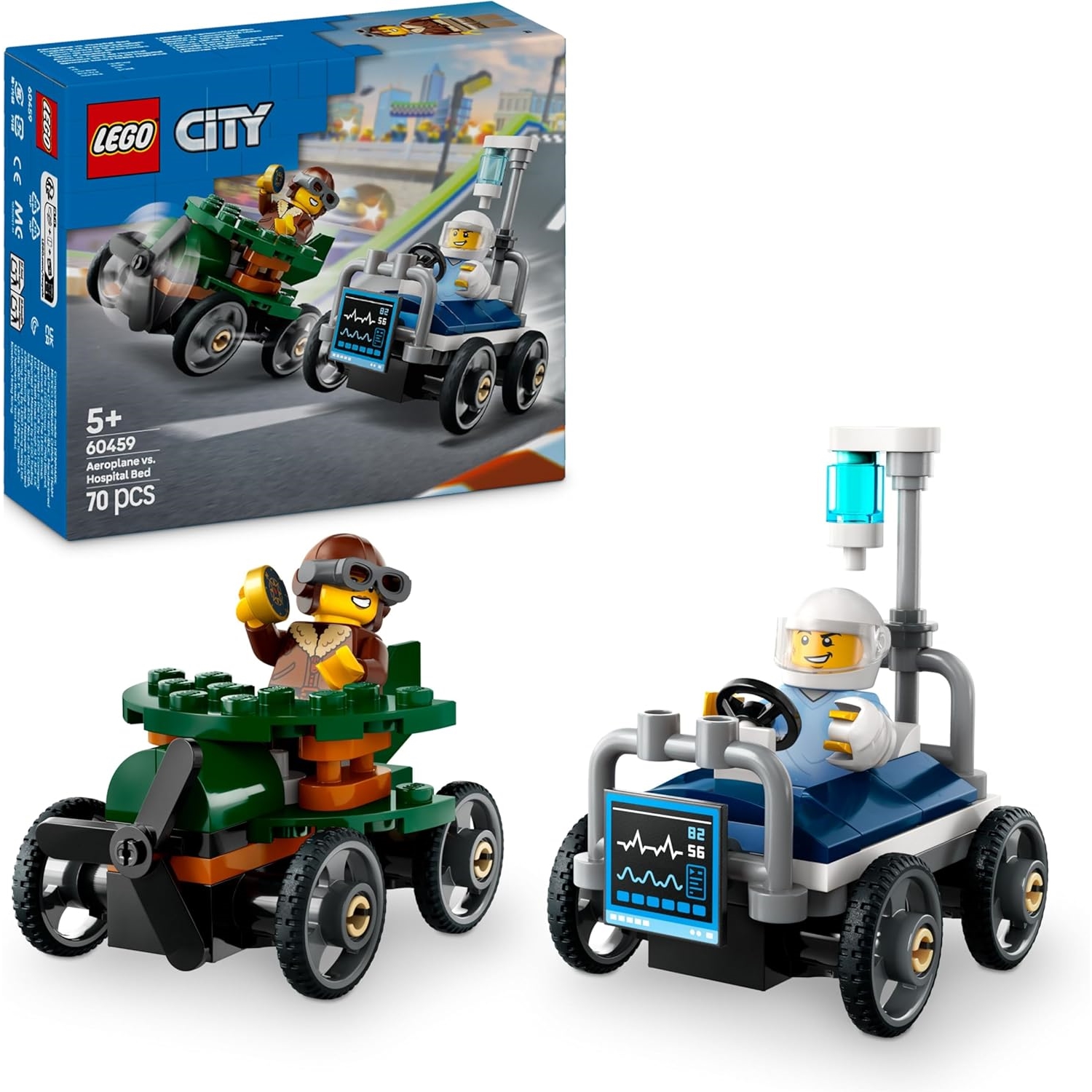 Pack de bolides de course : avion contre lit d'hôpital, LEGO
