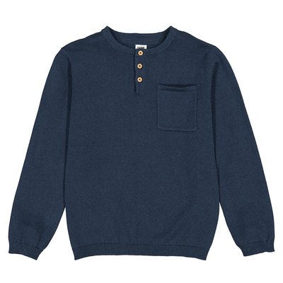 Cotton Fine Knit Jumper with Grandad Collar LA REDOUTE COLLECTIONS
