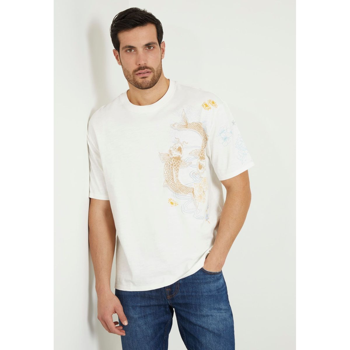 T shirt best sale guess rayé homme