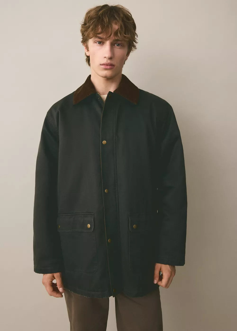 Parka cirée avec détails en velours côtelé, MANGO TEEN
