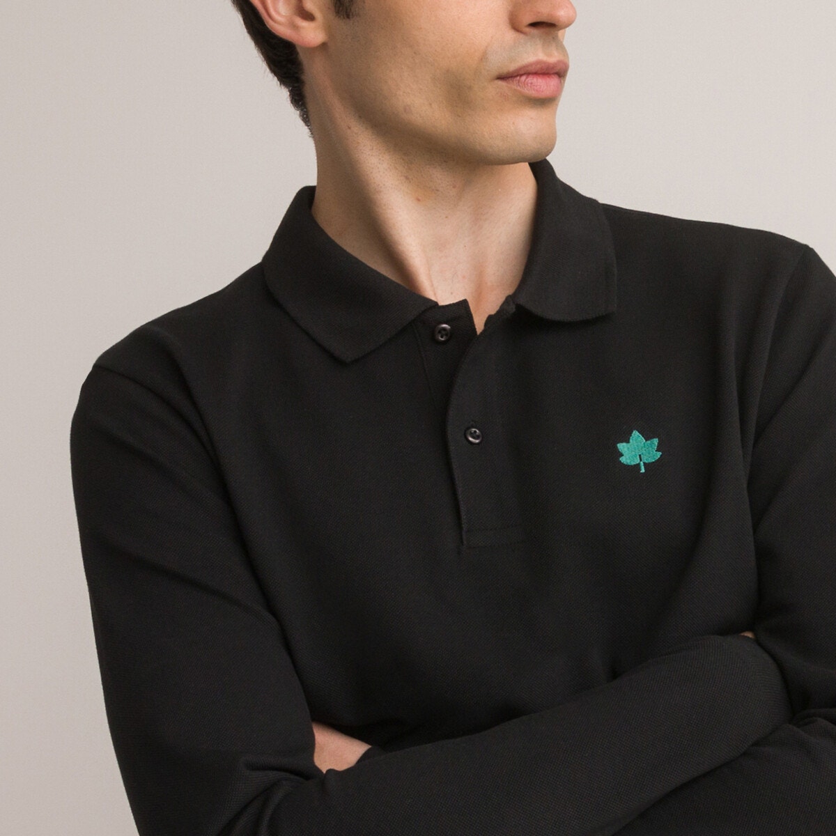 Polo noir discount manche longue homme