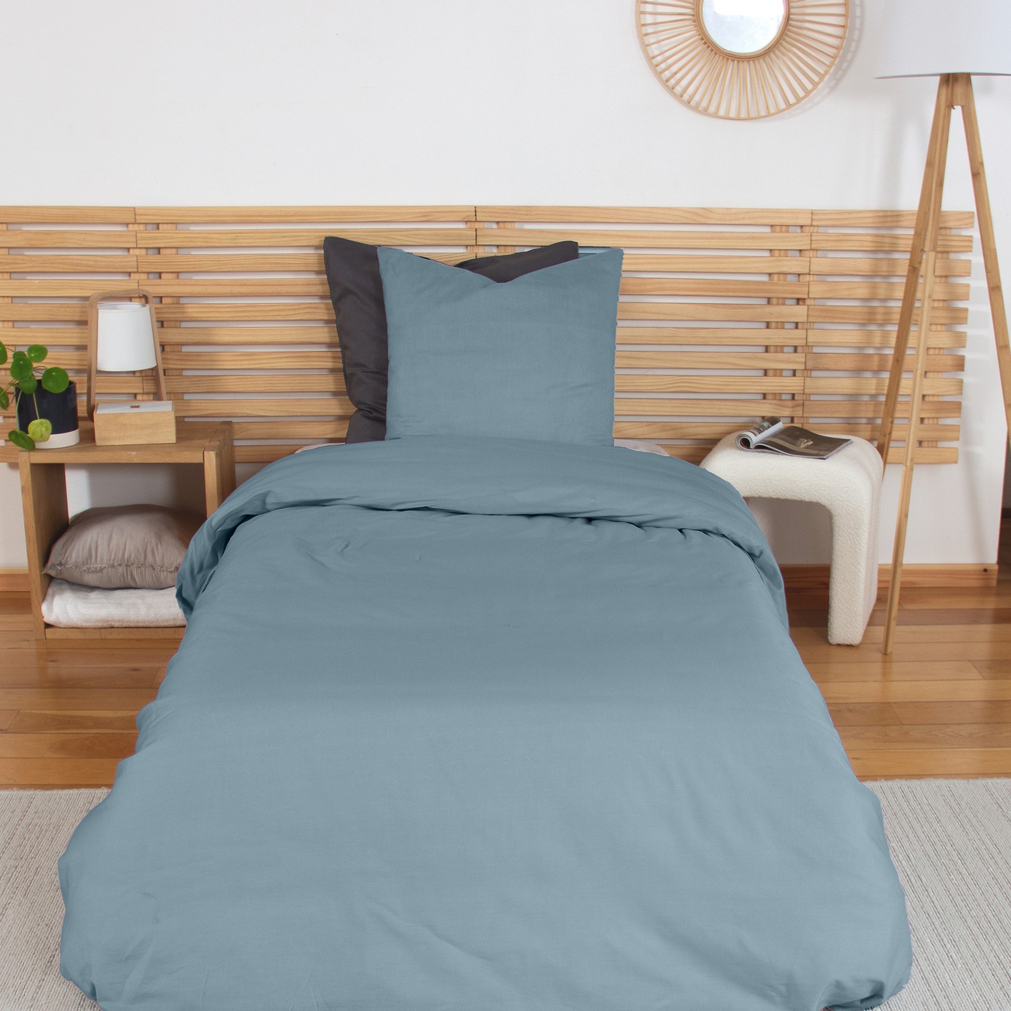 Parure de lit - housse de couette avec taies en percale de coton, EDEN