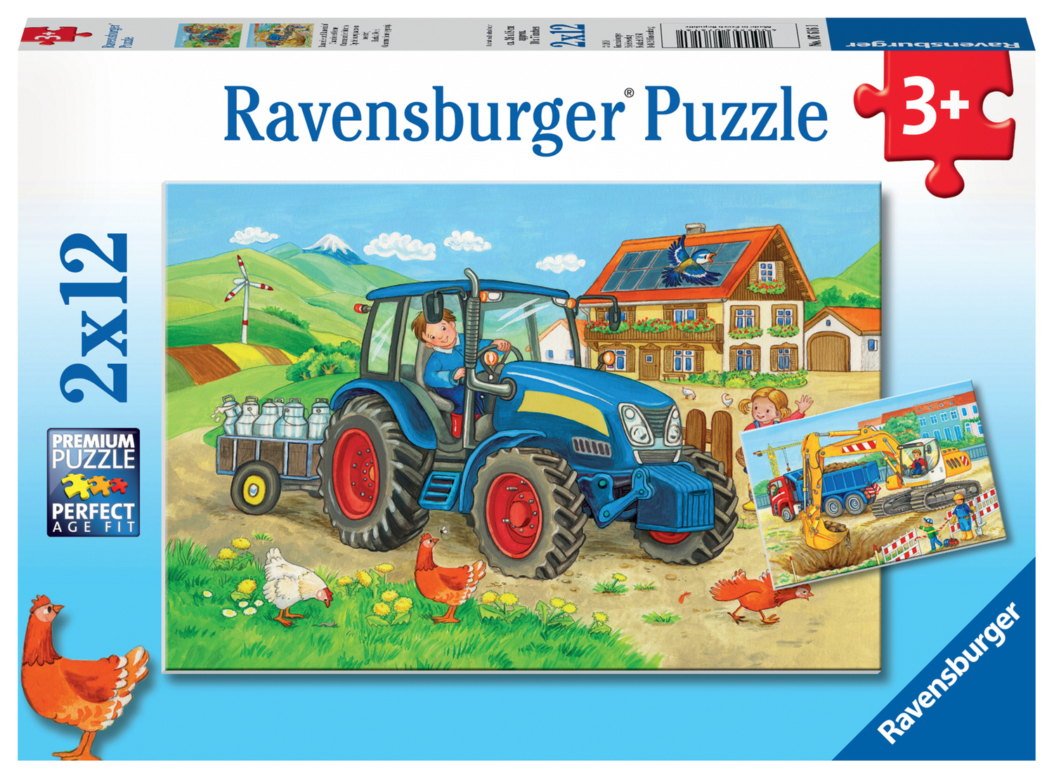 Puzzle 2x12 p - Chantier et ferme, RAVENSBURGER
