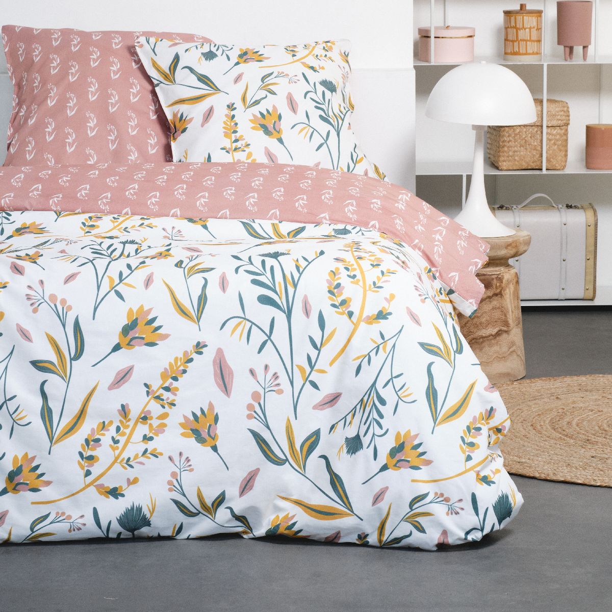 Parure de lit 2 personnes imprimé coton SUNSHINE FLORA, TODAY