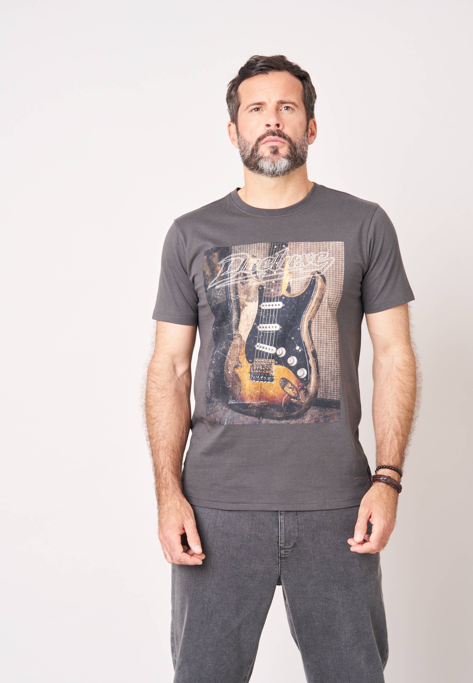 T-shirt confort homme en 100% coton imprimé guitare BACKSTAGE, DEELUXE