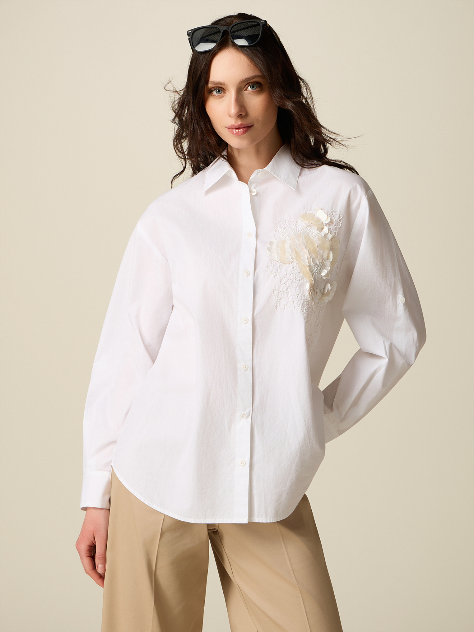 Chemise avec broderie florale, OLTRE