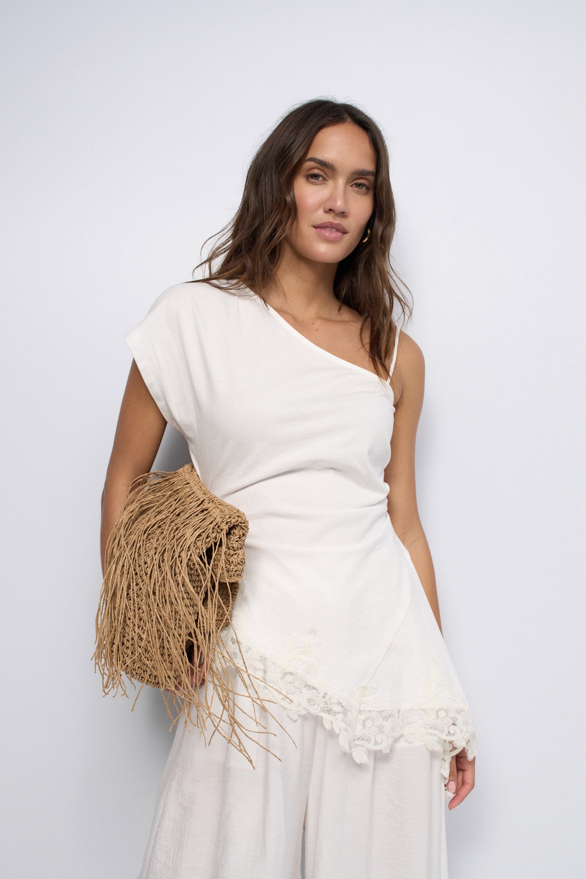 T-SHIRT ASYMÉTRIQUE AVEC DENTELLE, SALSA JEANS