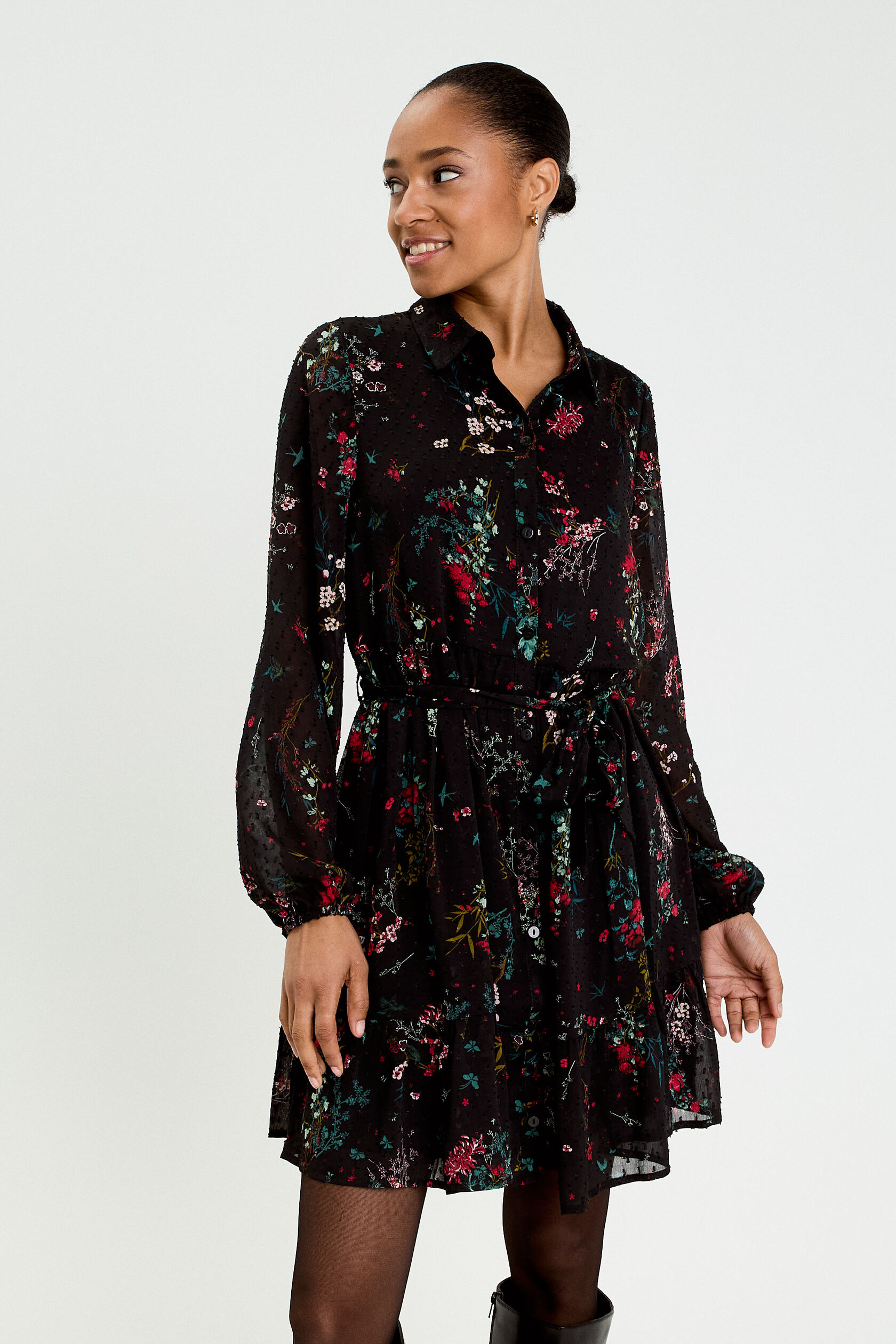 Robe évasée col chemise, CACHE CACHE