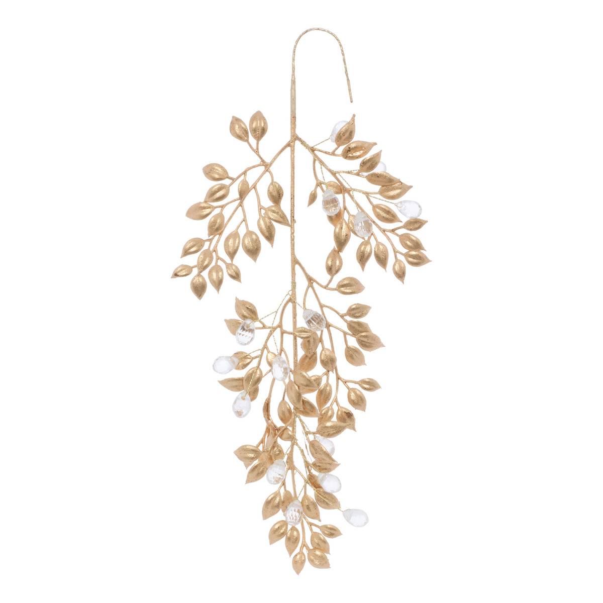 Suspension de sapin branche en plastique or et perle 30 cm, FEERIC LIGHTS & CHRISTMAS