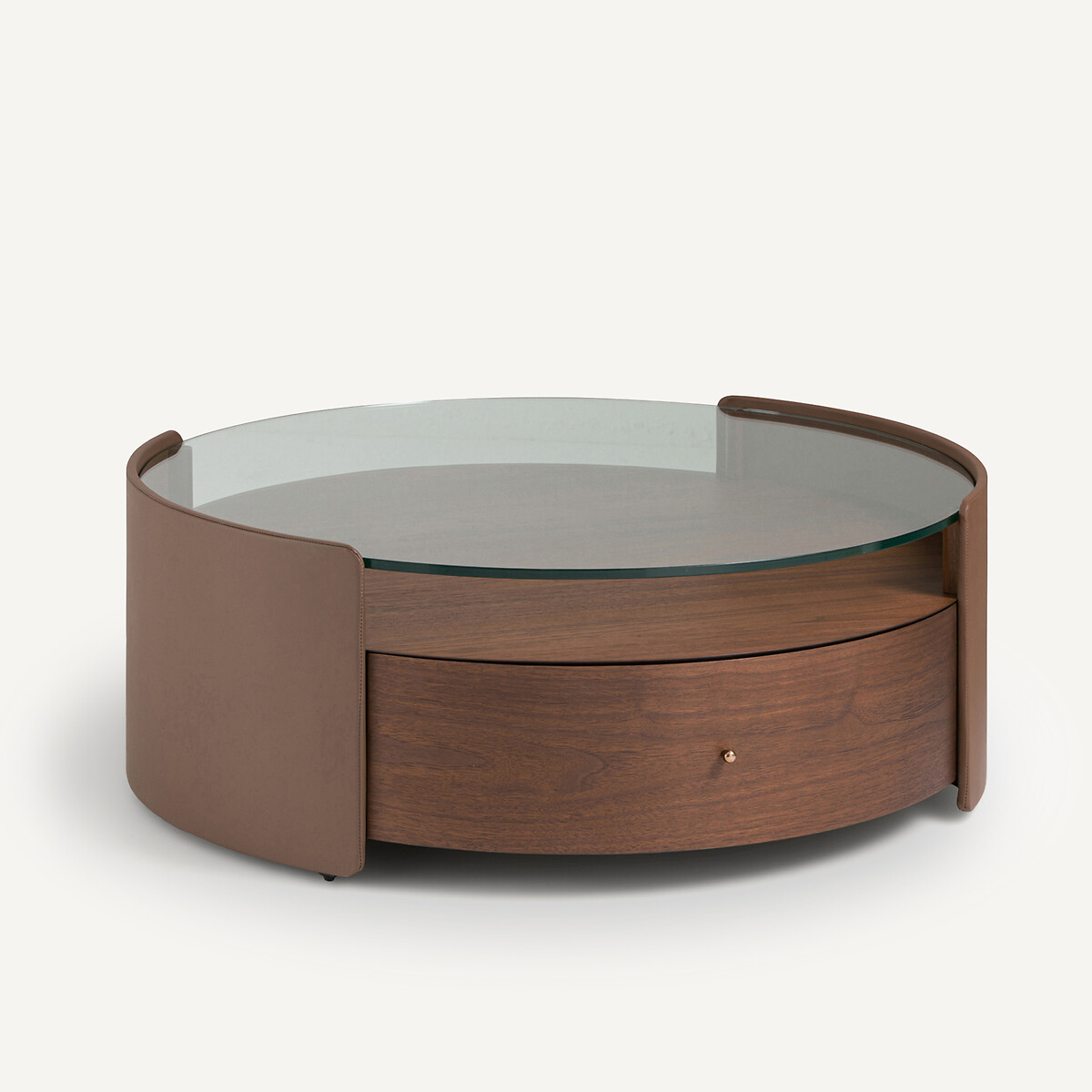 Table basse plaqué noyer et cuir, Firmo, AM.PM