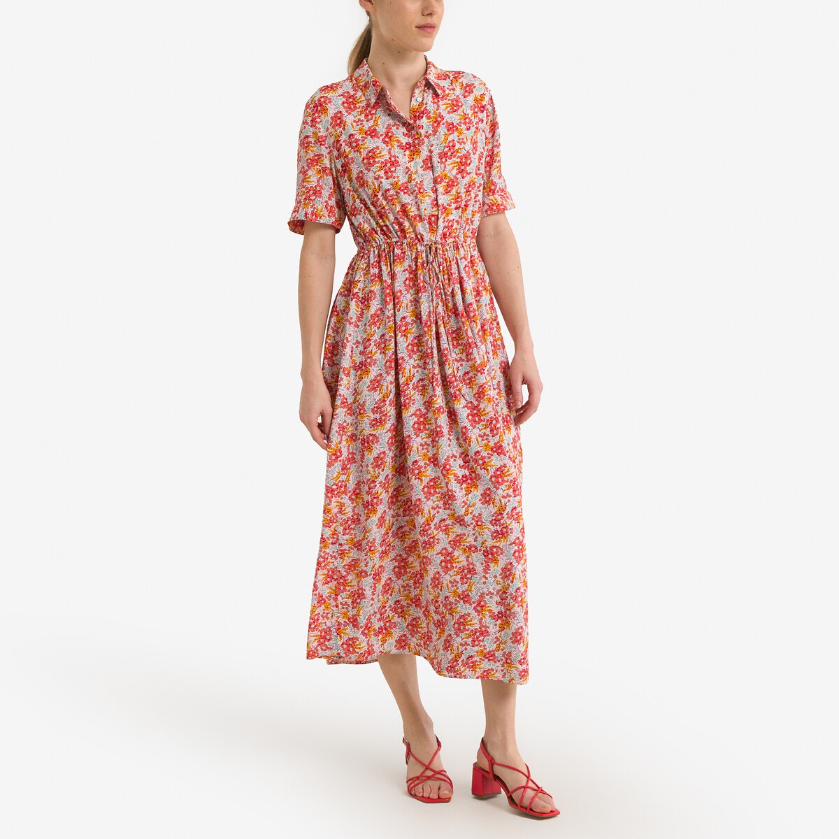 Robe midi imprim e imprim corail Pieces La Redoute