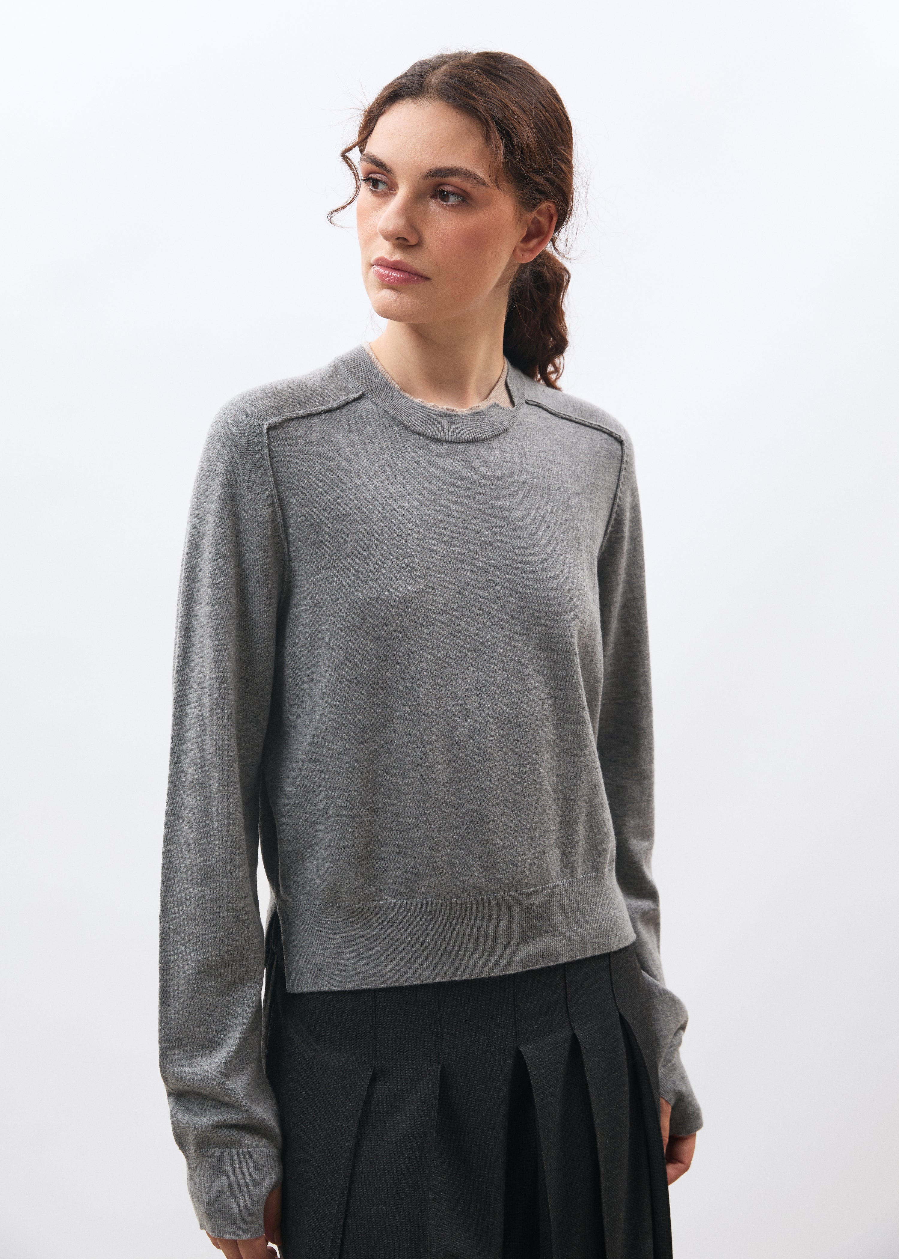 Pull manches longues en maille col rond, HUMILITY