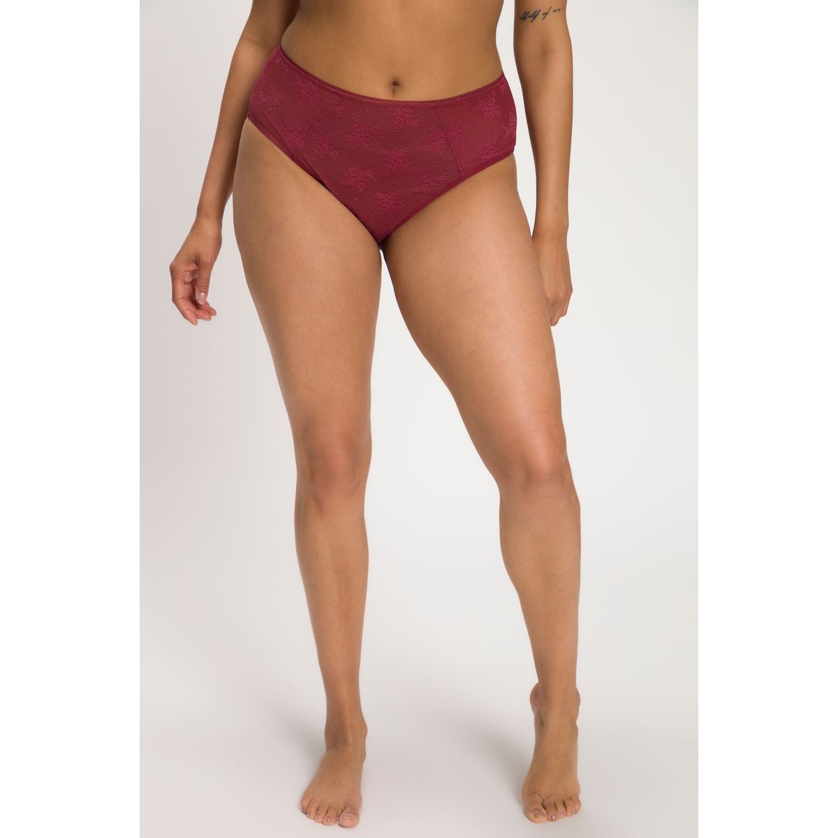 Culotte midi dentelle transparente rouge bordeaux Ulla Popken