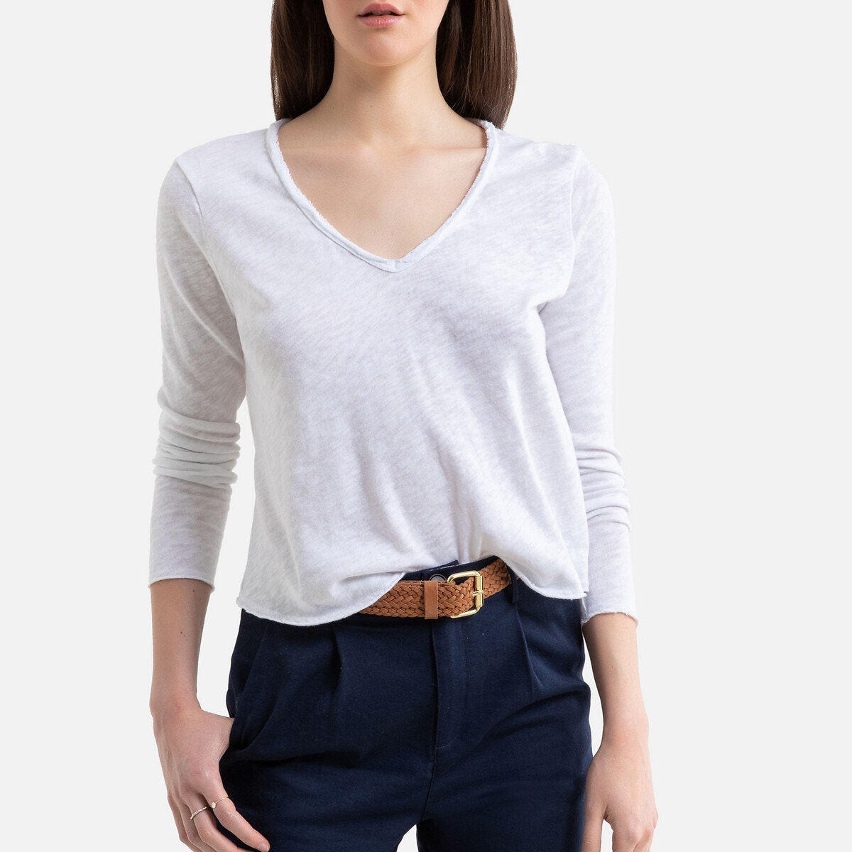 T-shirt Manches Longues Pour Femme Beluring – Col En V Avec Boutons, Couleur Unie – En Viscose/élasthanne, élégant Et Confortable – Pour Quotidien, Travail, Sortie - 2