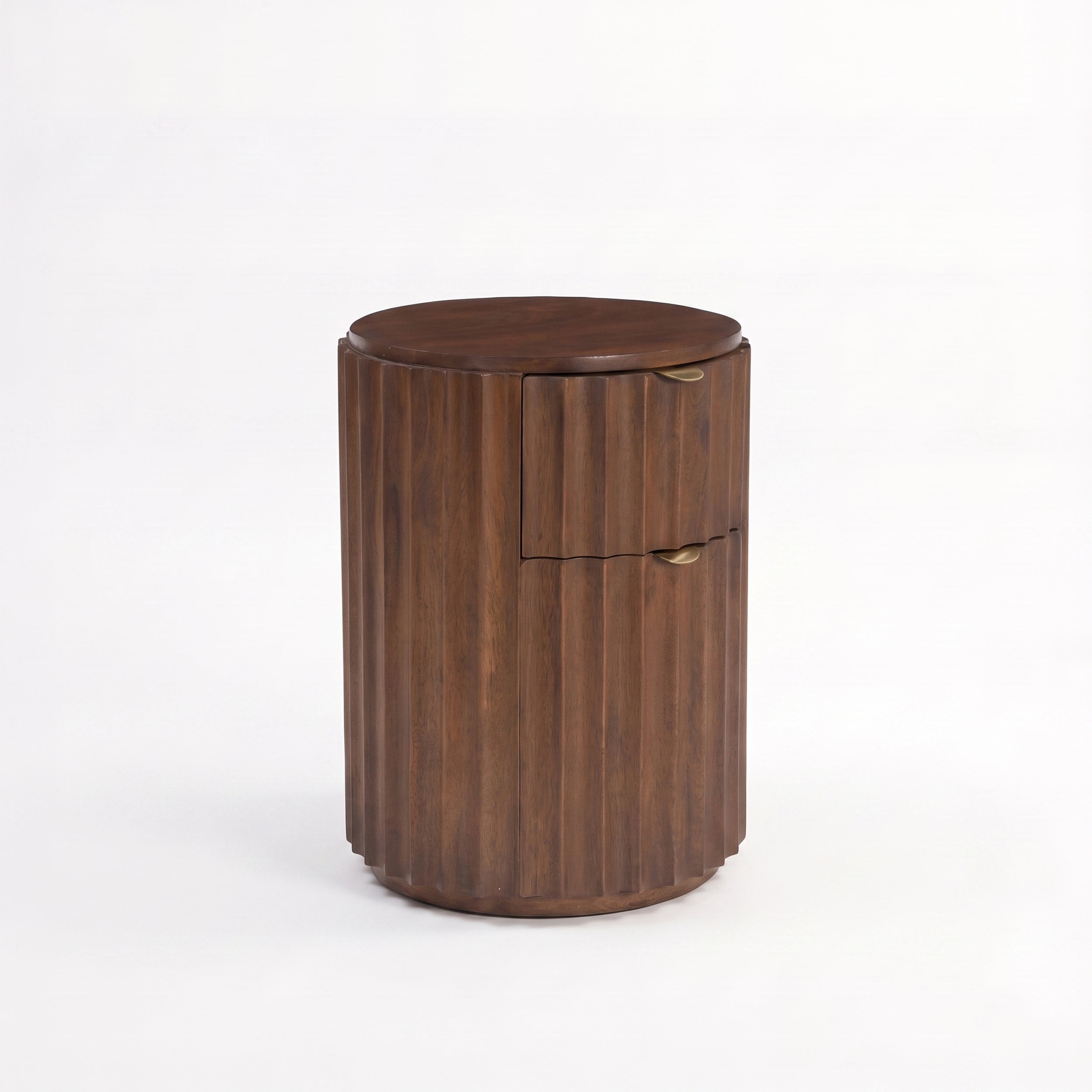 Table d'appoint en bois de manguier finition noyer, 2 tiroirs - LIVIO, MAISON PAVANE