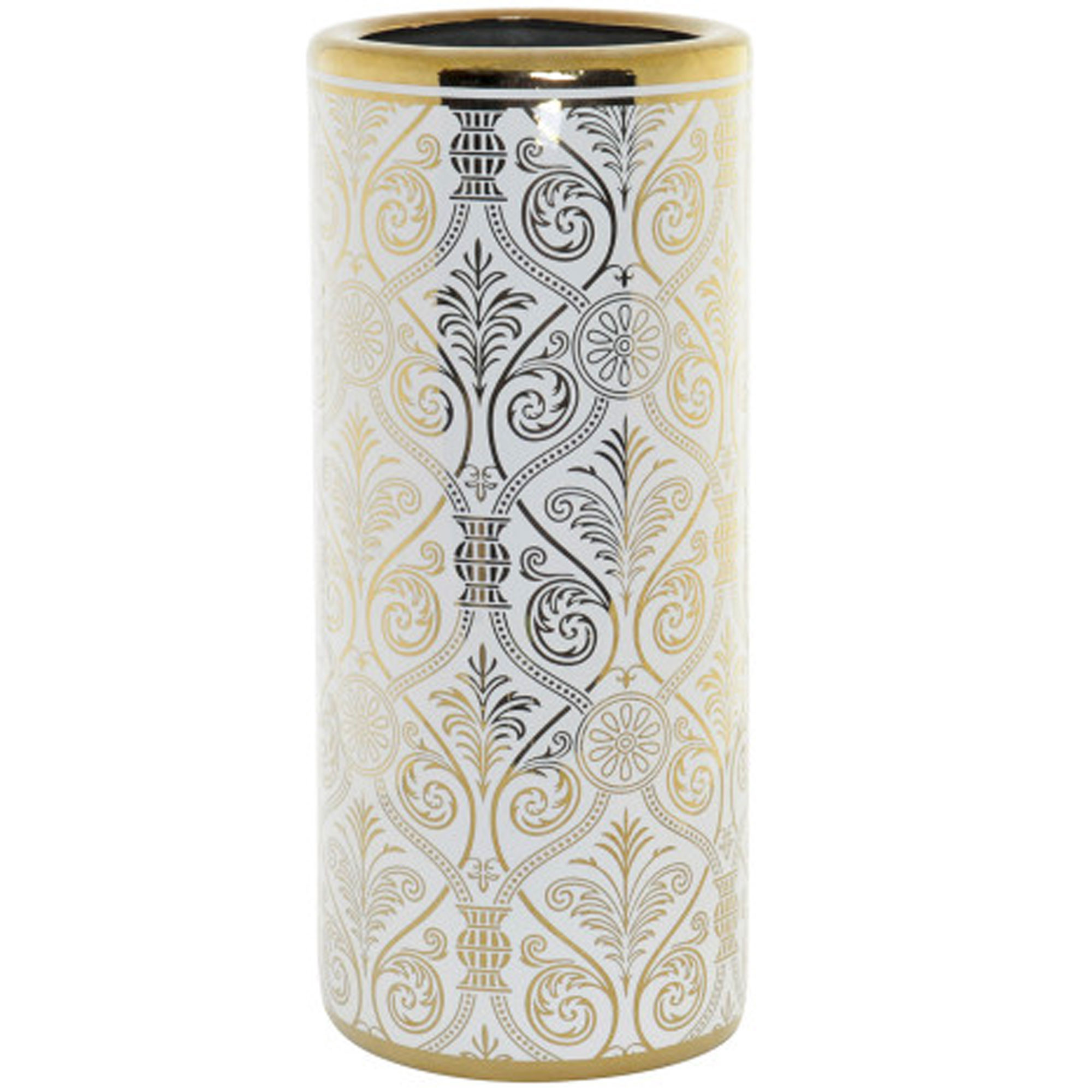 Porte parapluie rond blanc et doré porcelaine 22x22x46cm, WADIGA