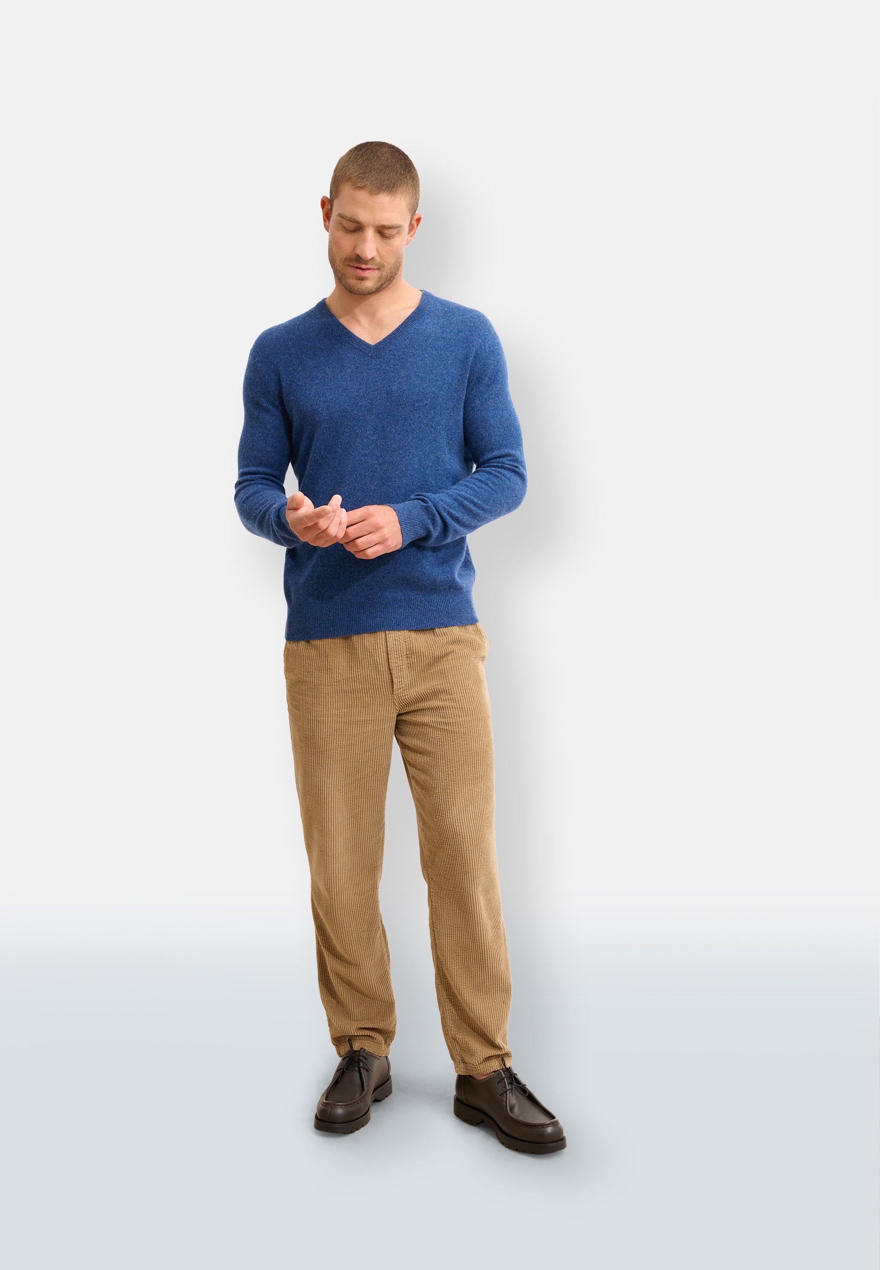 Pull Col V  Ocean Chiné Walt, JUST CASHMERE