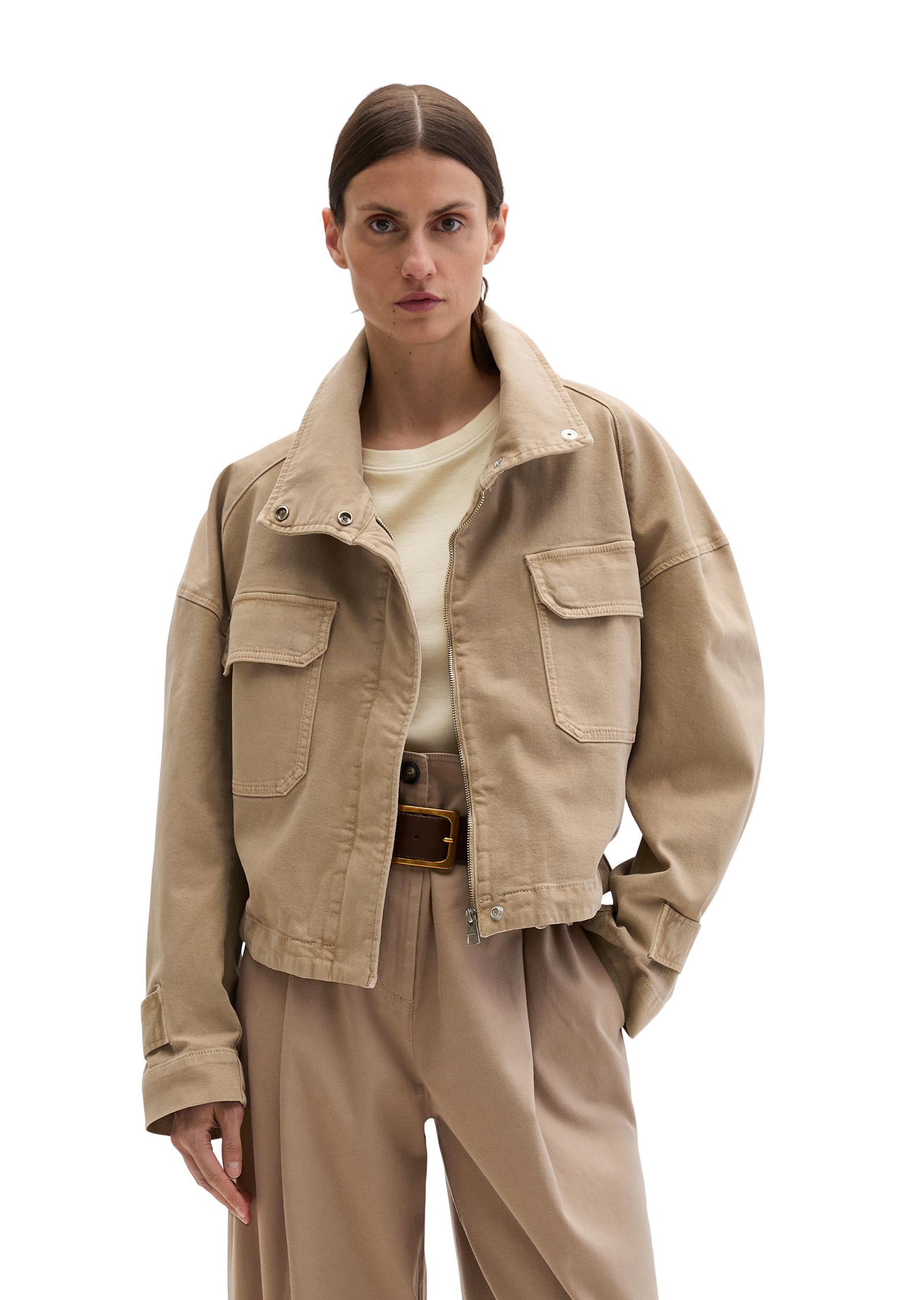 Veste Funnel-Neck loose en coton garment dyed, MARC O'POLO