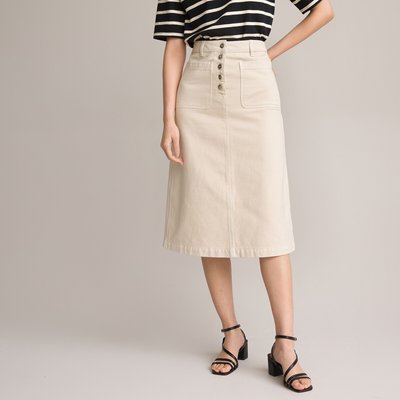 Cotton Straight Midi Skirt LA REDOUTE COLLECTIONS