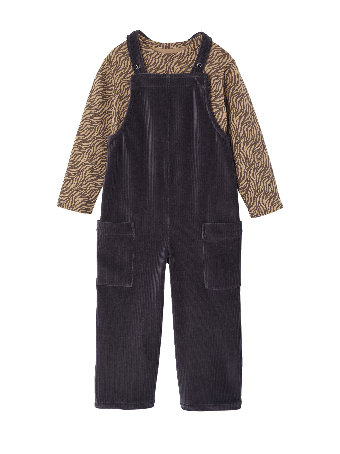 Ensemble tee-shirt et salopette velour s, VERTBAUDET