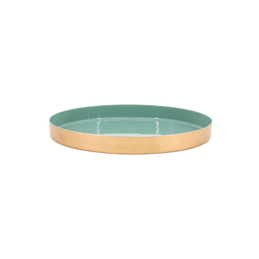 Plateau rond vert, doré 25cm, ORNAMI