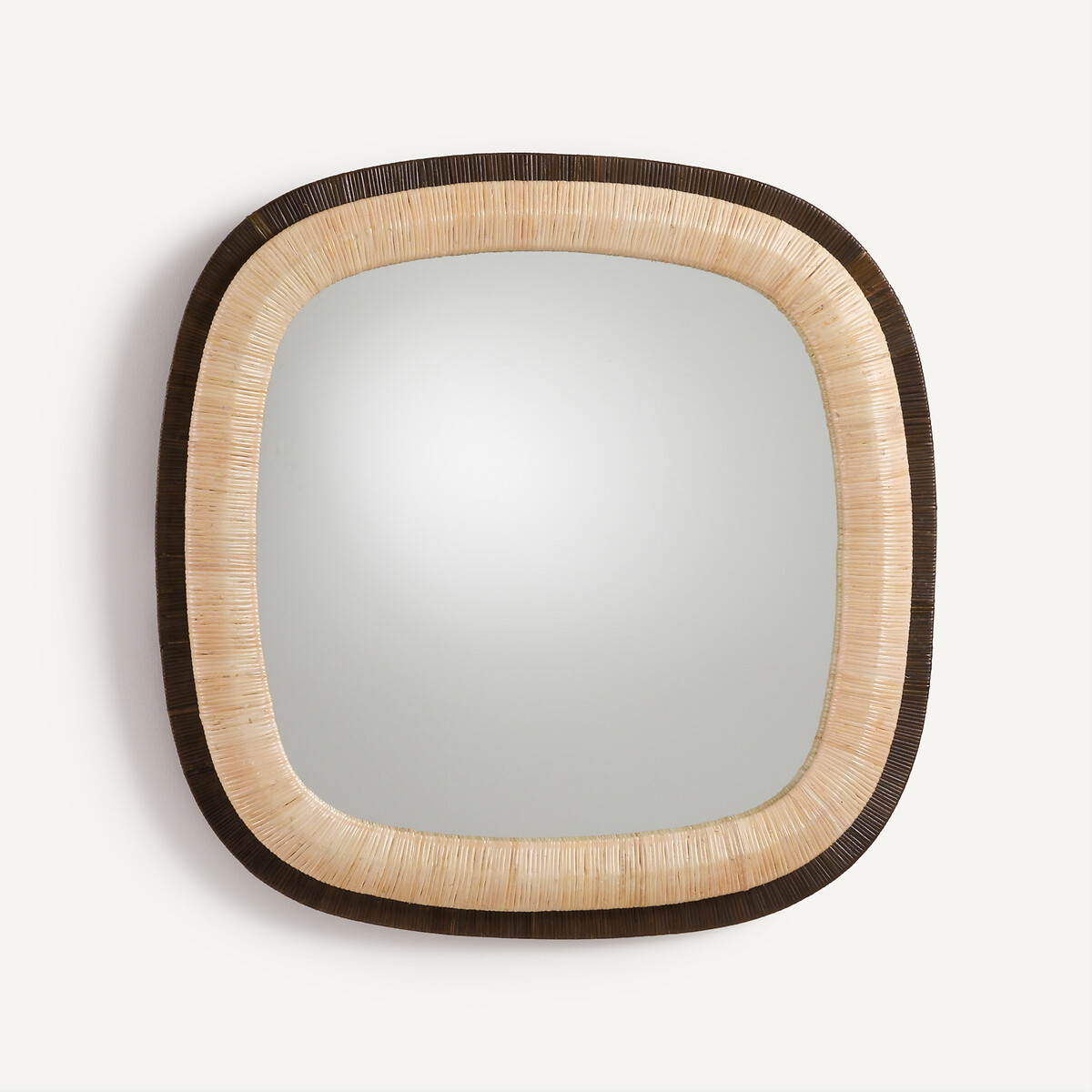 Miroir carré en rotin bicolore, hauteur 91 cm, MAE, AM.PM