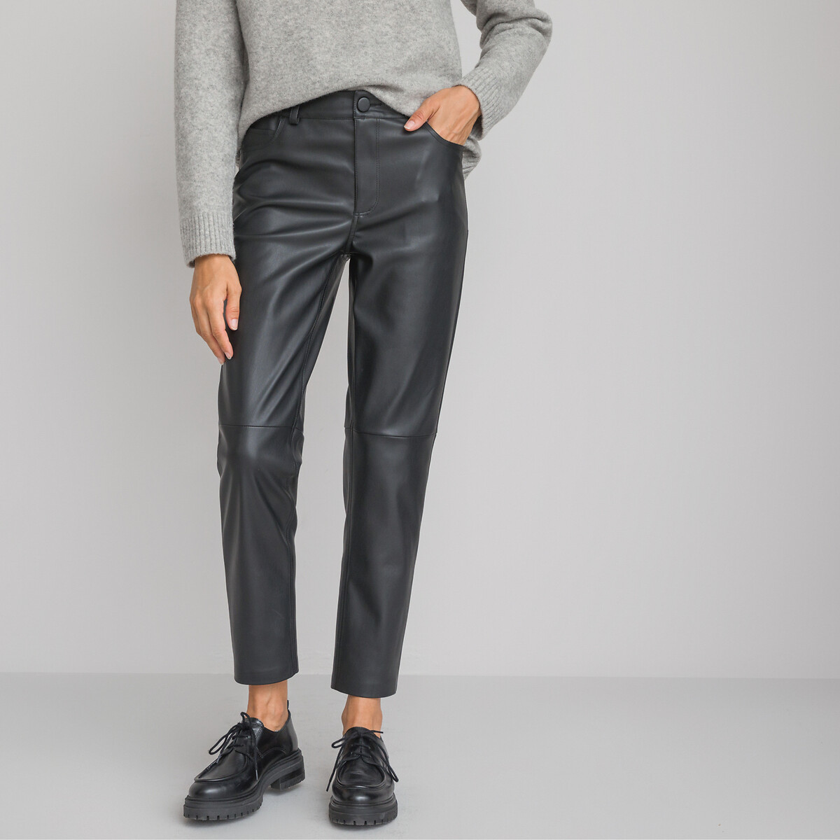 ASOS DESIGN Tall 90's straight leg faux leather trouser in black | ASOS