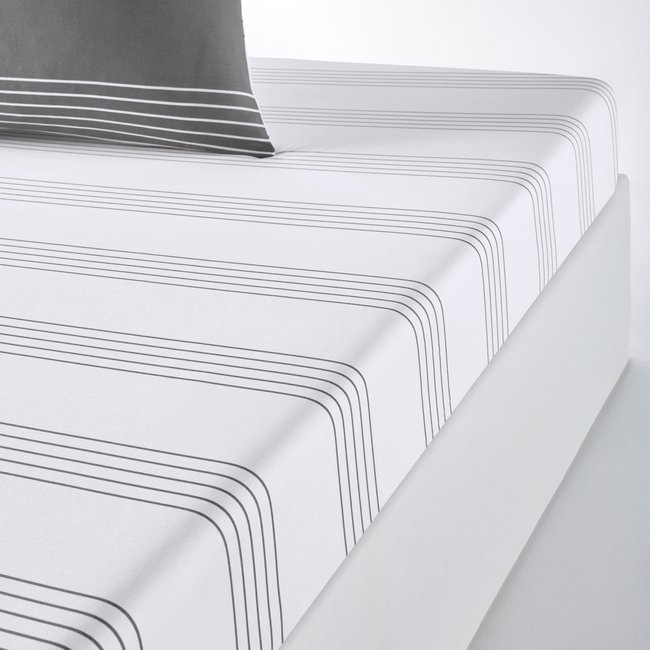 Horizon Striped 100% Cotton Fitted Sheet, grey, LA REDOUTE INTERIEURS