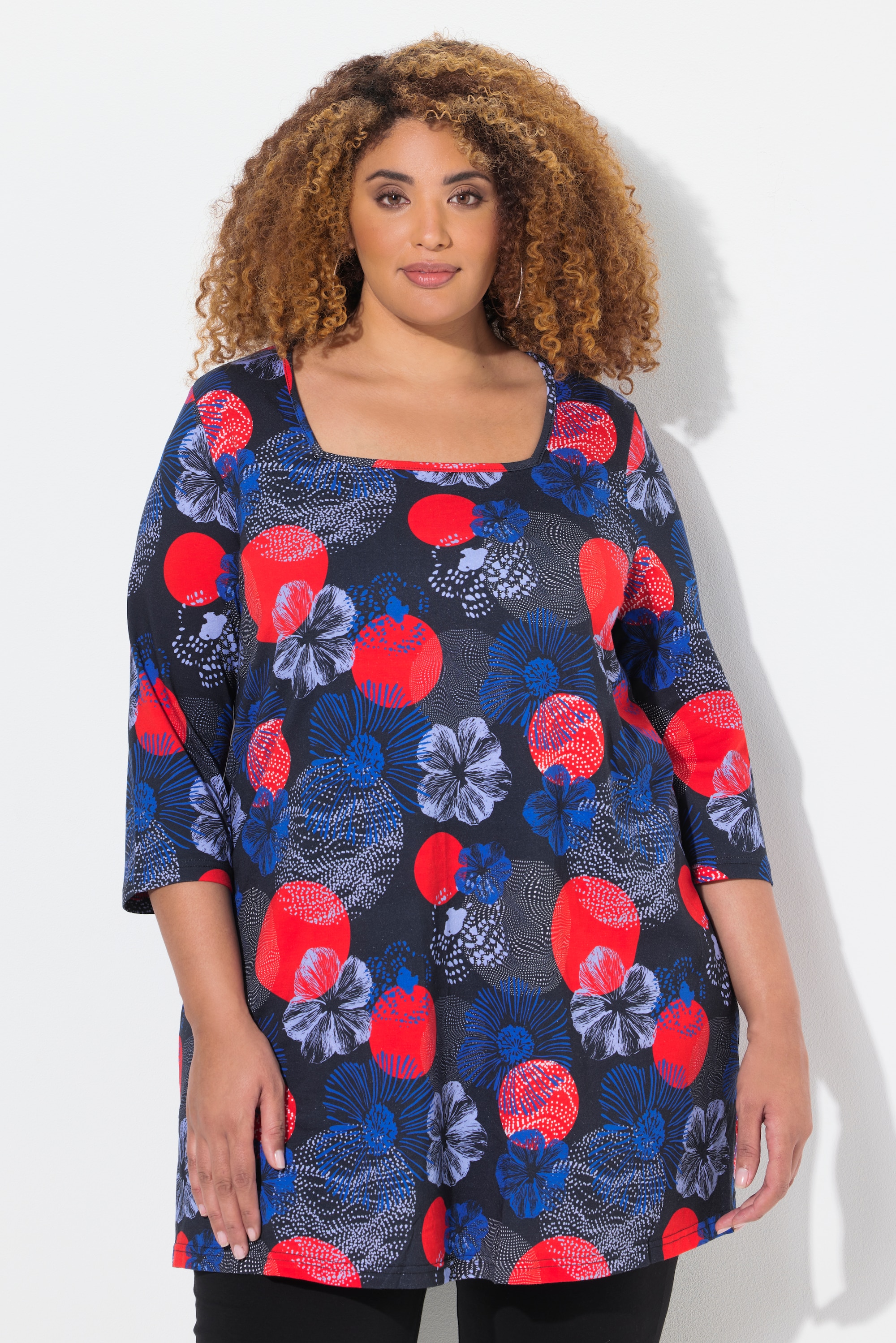 T-shirt long, décolleté carré et manches 3/4, ULLA POPKEN