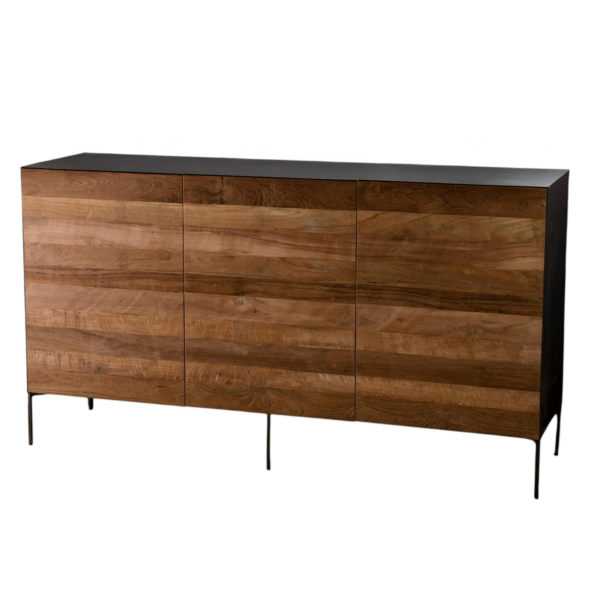 Buffet 3 portes en teck recyclé et contour métal style contemporain 166cm PANAMA, PIER IMPORT