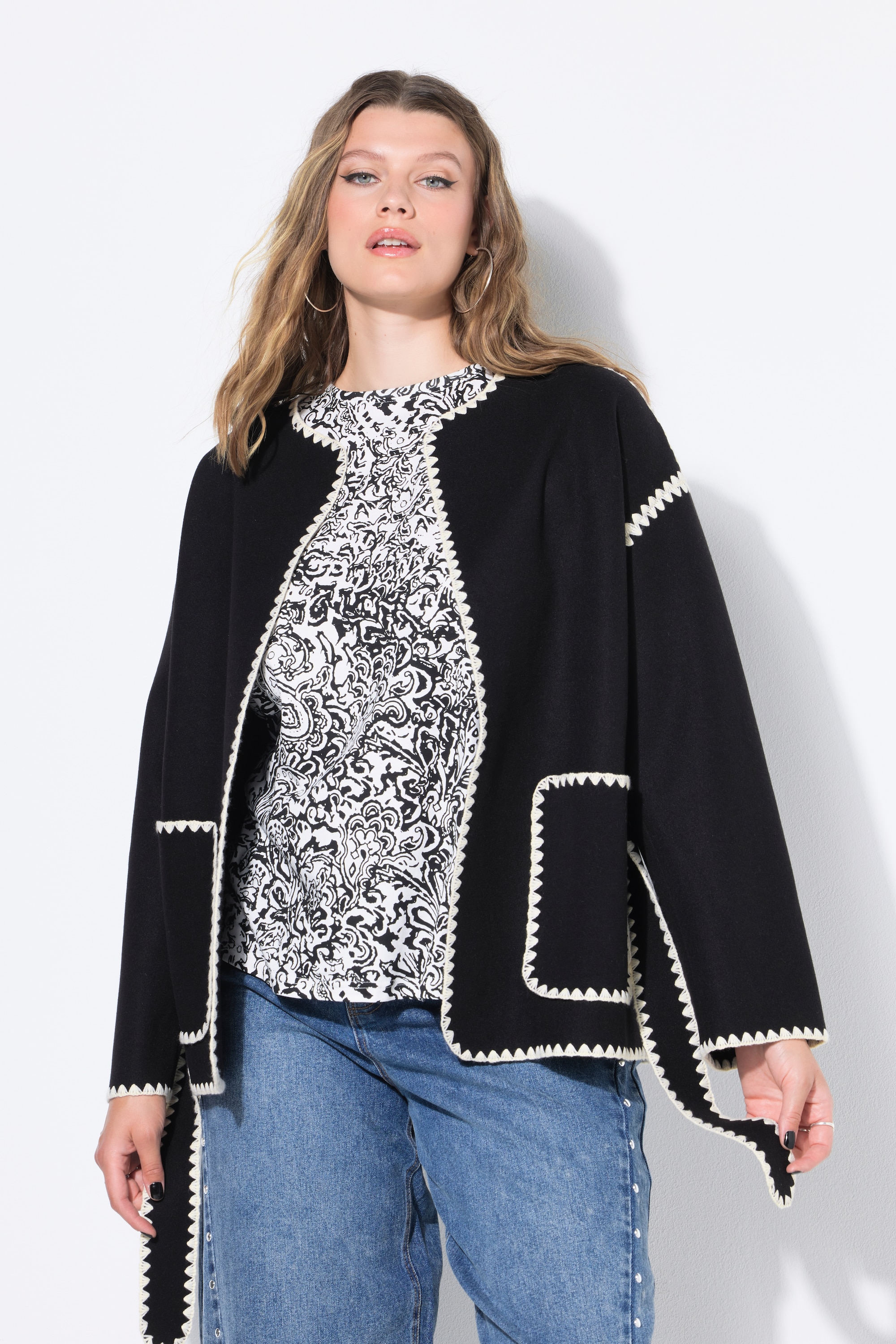 Veste oversize en lainage, liseré brodé, STUDIO UNTOLD