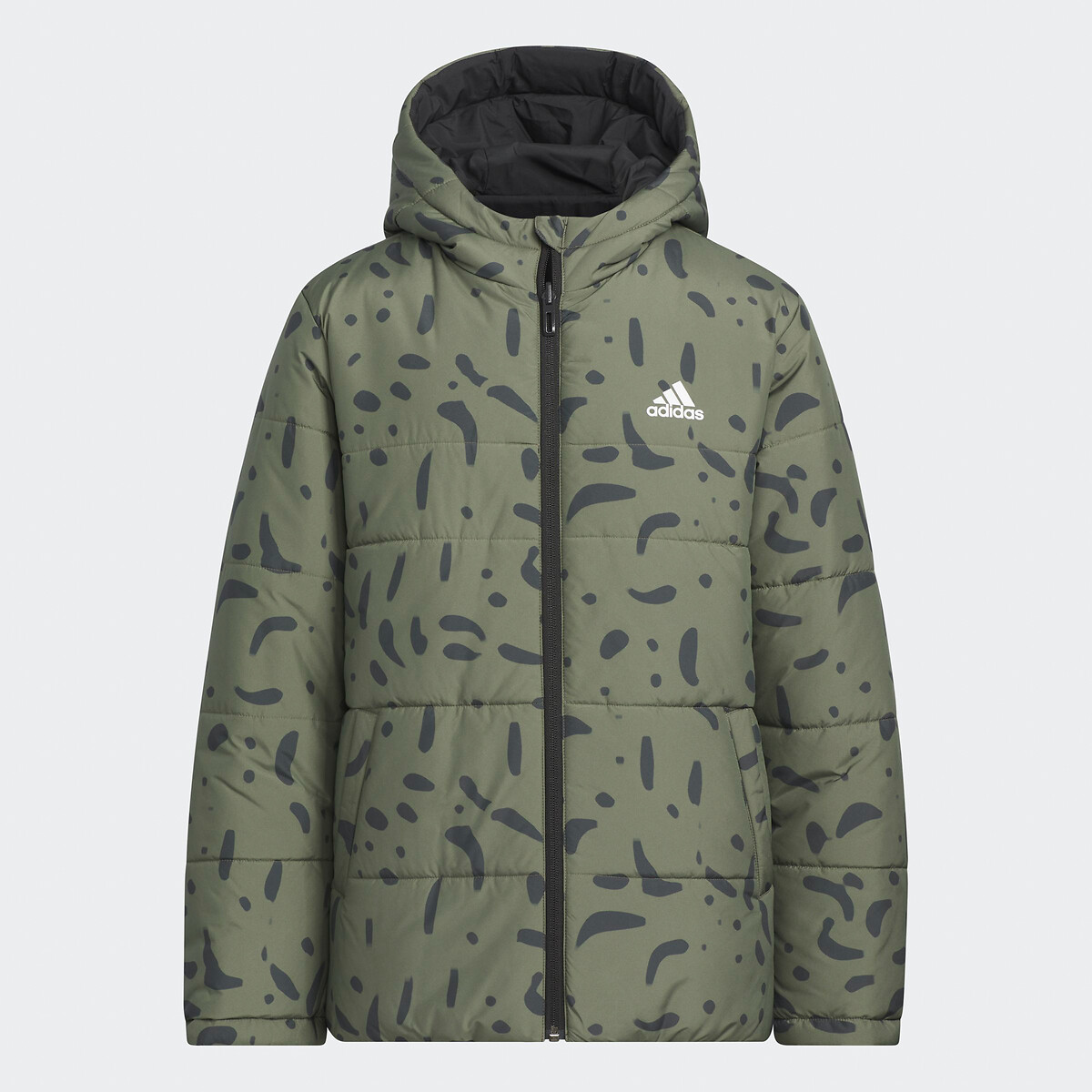 Logo Print Padded Jacket with Hood and Zip Fastening