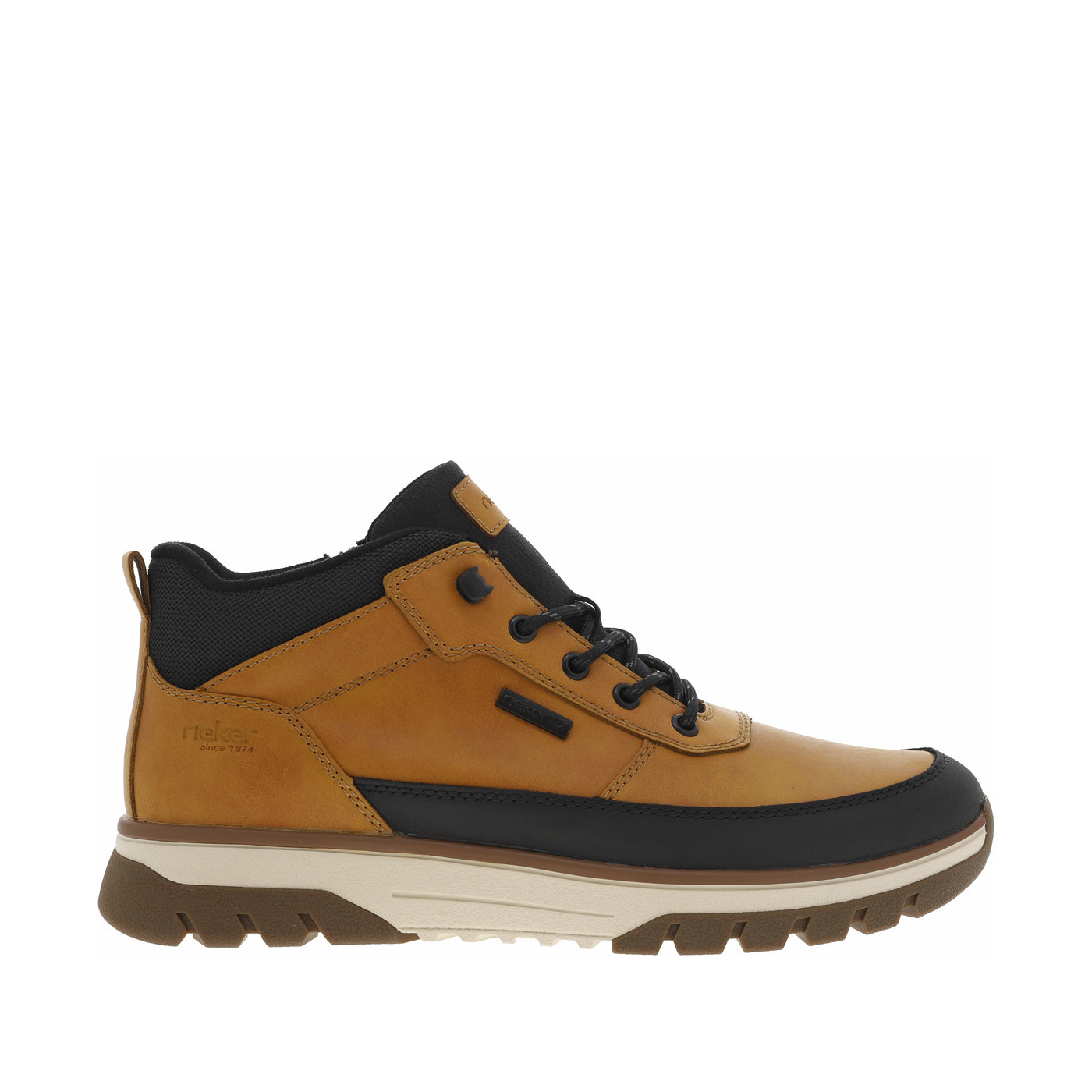 Bottines miel à talon plat avec des lacets ronds et un zip latéral, RIEKER