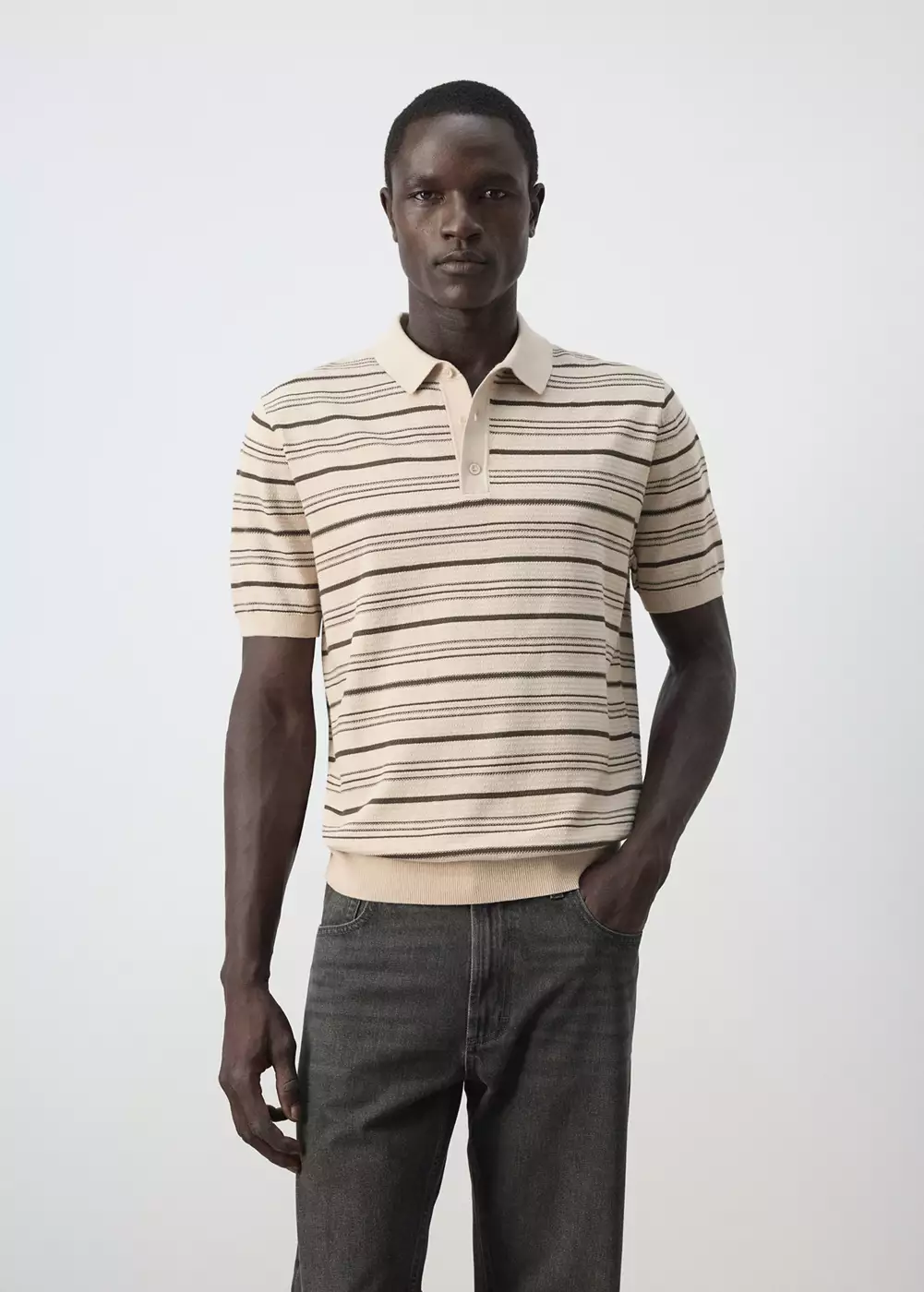Polo en mélange de coton en maille à rayures, MANGO MAN