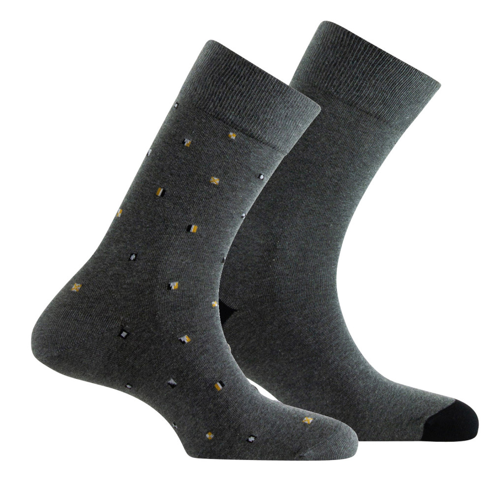 Lot de 2 Mi-chaussettes Homme en coton Fantaisie all over + unie MADE IN FRANCE, KINDY