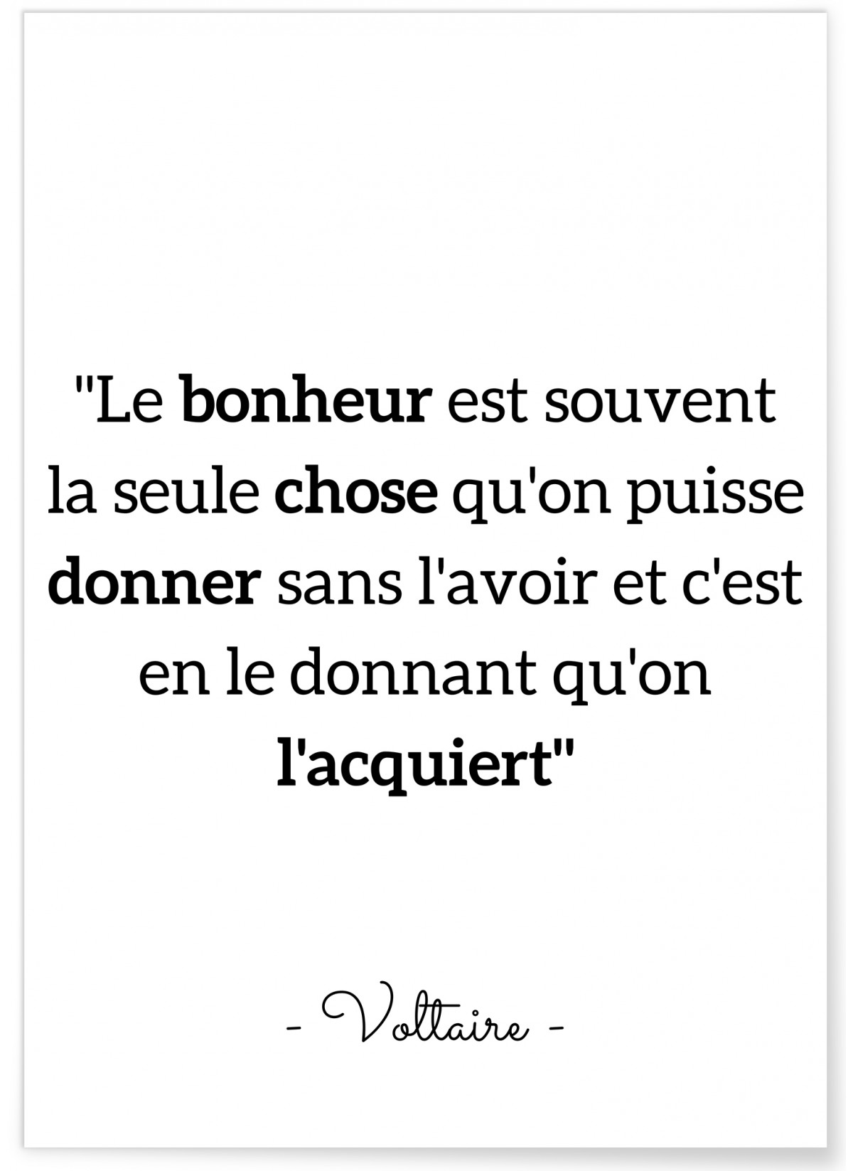 Affiche Voltaire : 'Le bonheur est souvent...', L'AFFICHERIE