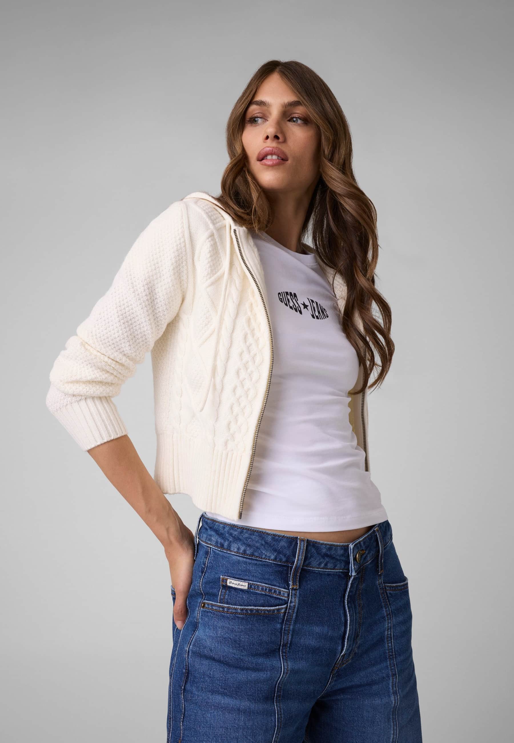 Pull Zippé En Laine Mélangée, GUESS JEANS