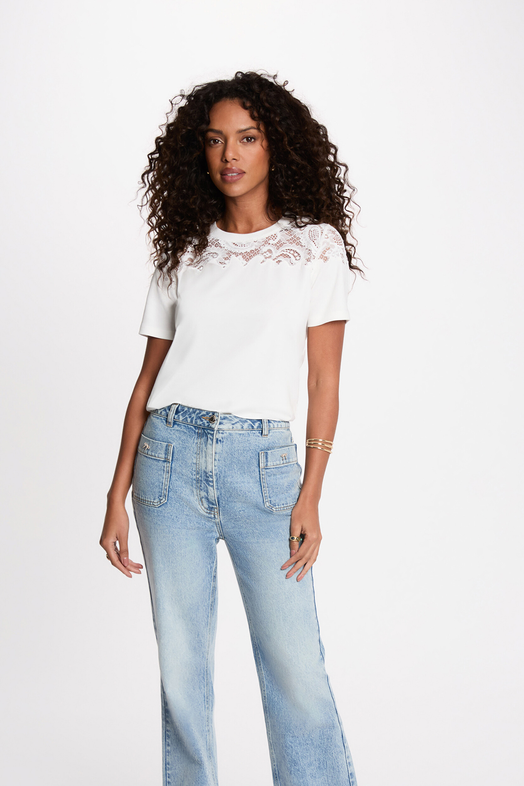 T-shirt dentelle manches courtes, MORGAN