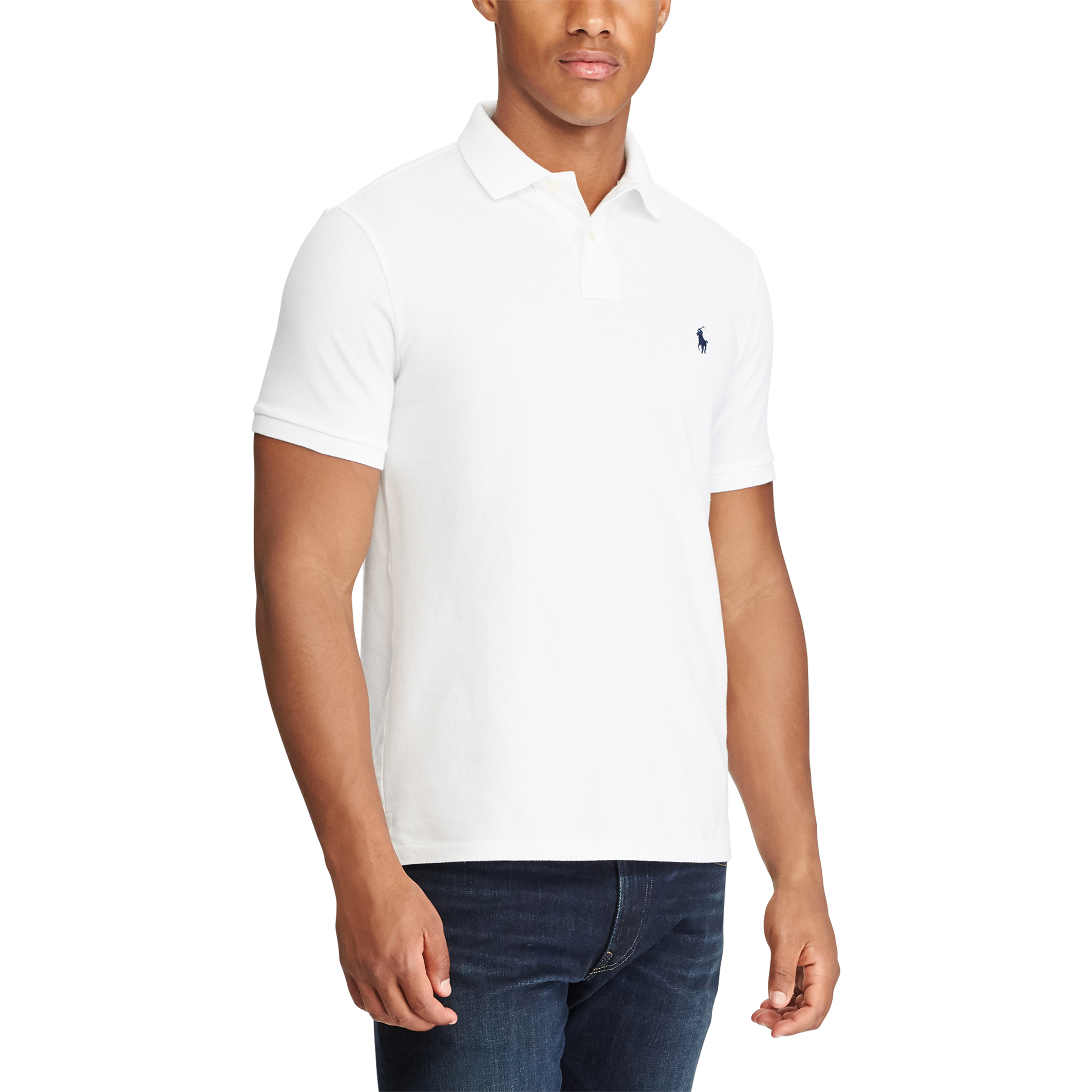 Polo direito, custom fit, em malha piqué
