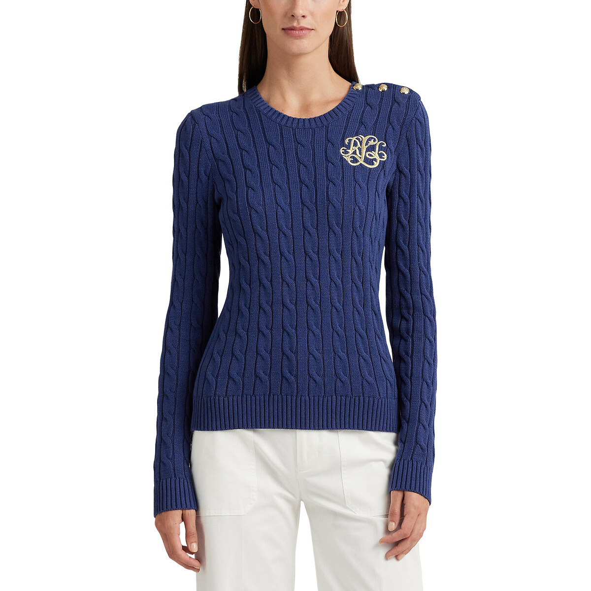 Montiva Cable Knit Jumper in Cotton with Crew Neck