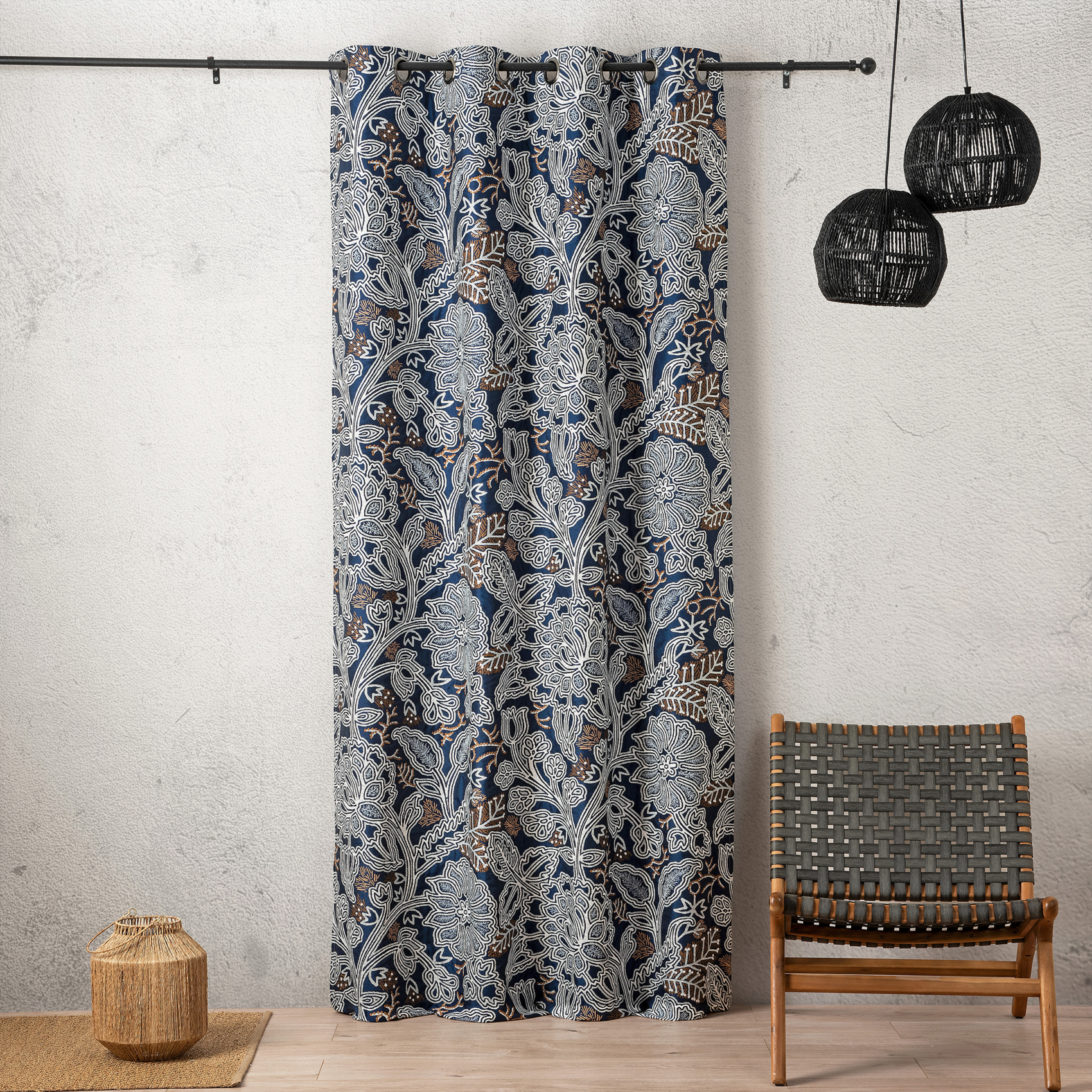 Rideau tamisant jacquard floral à motif graphique, LINDER