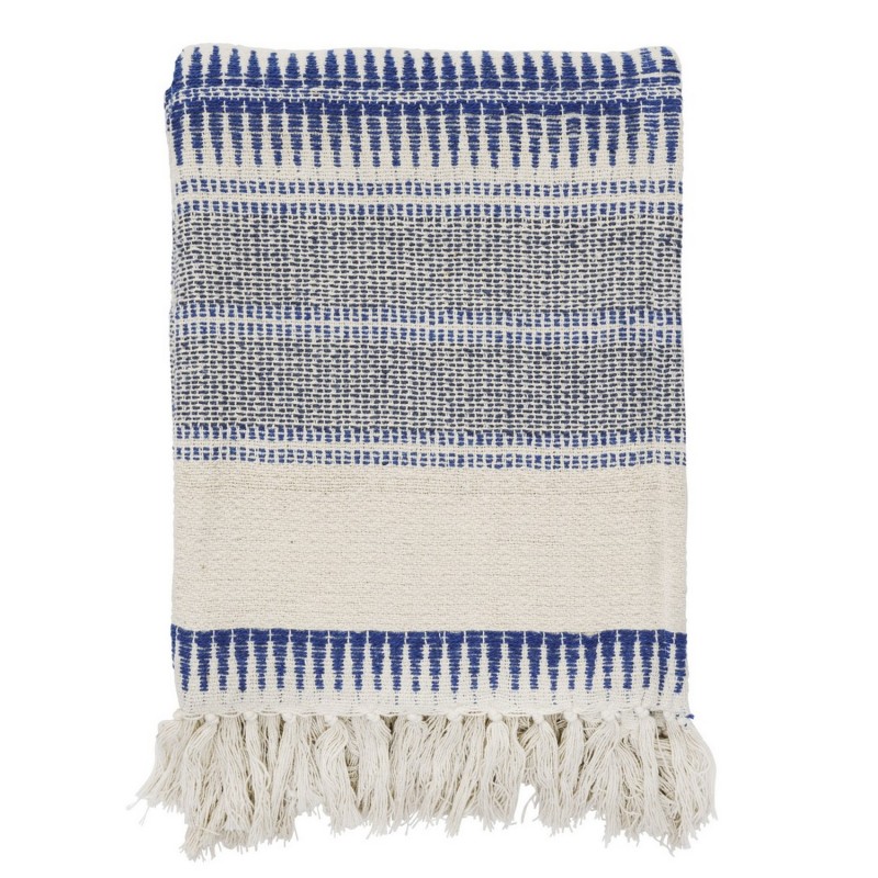 Plaid coton recyclé motif tissé franges, MADAM STOLTZ