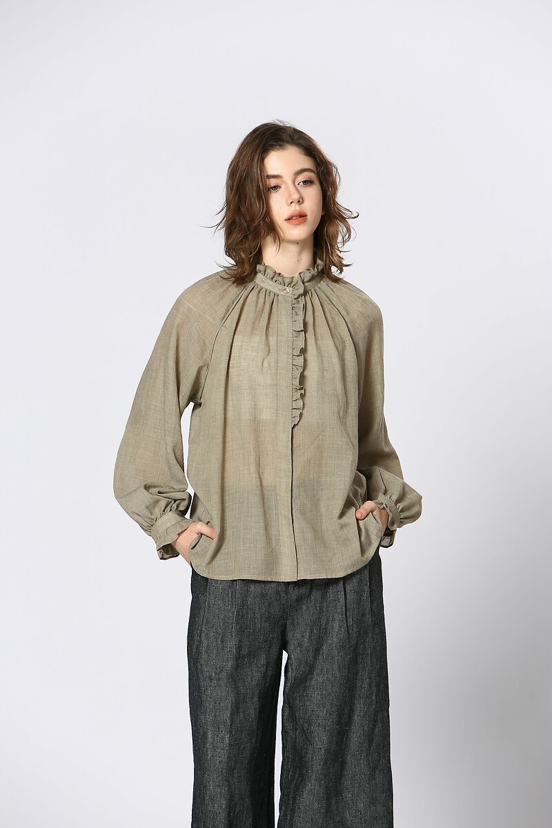 Ruffled High Neck Blouse, SEE U SOON