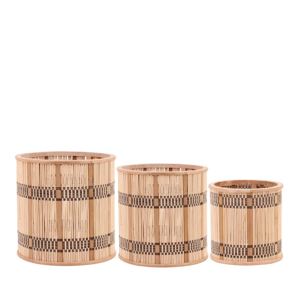 Lot de 3 cache-pots en bambou rayé, ORNAMI