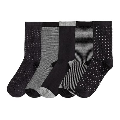 Pack of 5 Pairs of Crew Socks in Cotton Mix LA REDOUTE COLLECTIONS