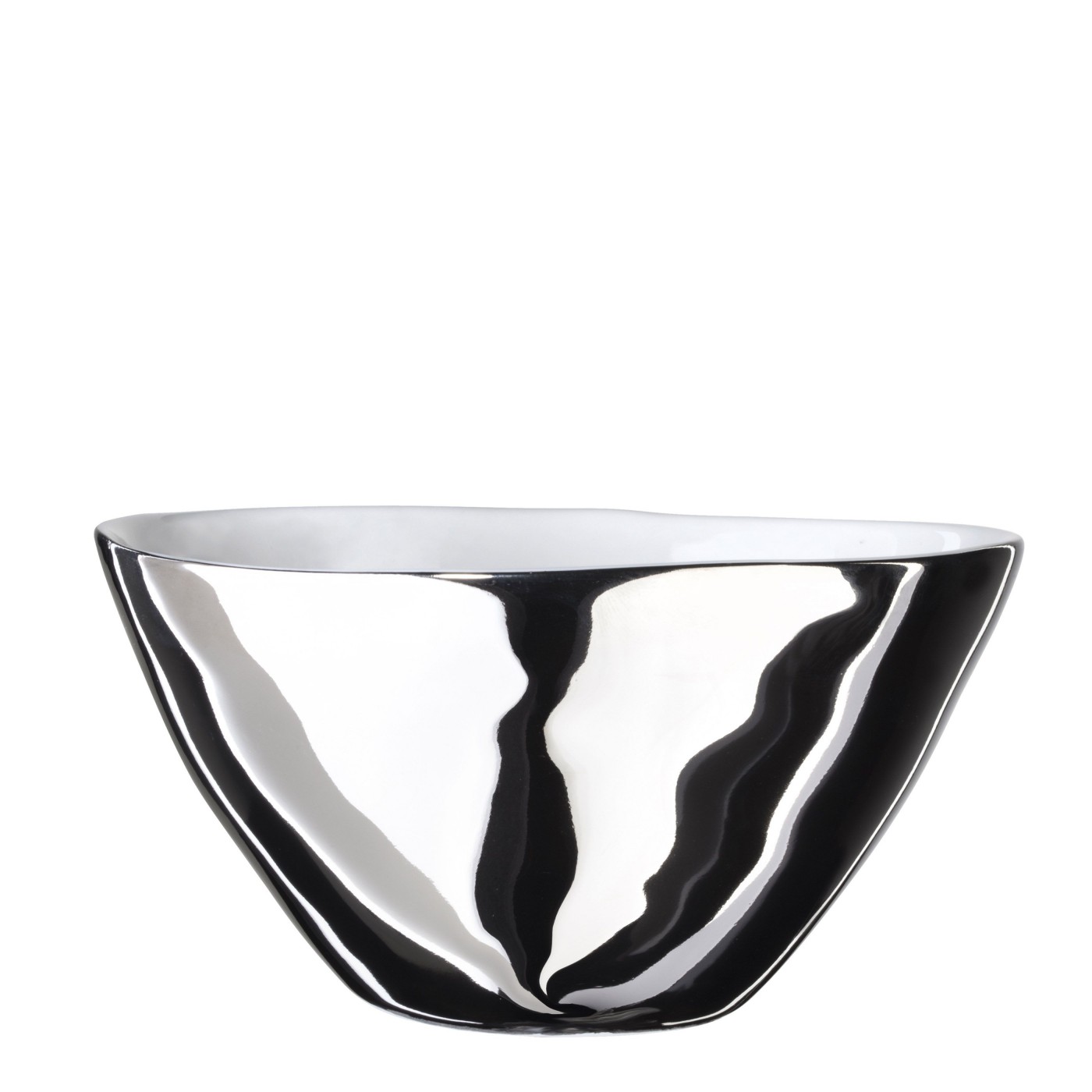 Bol Affamé Porcelaine Blanc Brillant et Platine Diam 13 cm, TSE ET TSE ASSOCIÉES