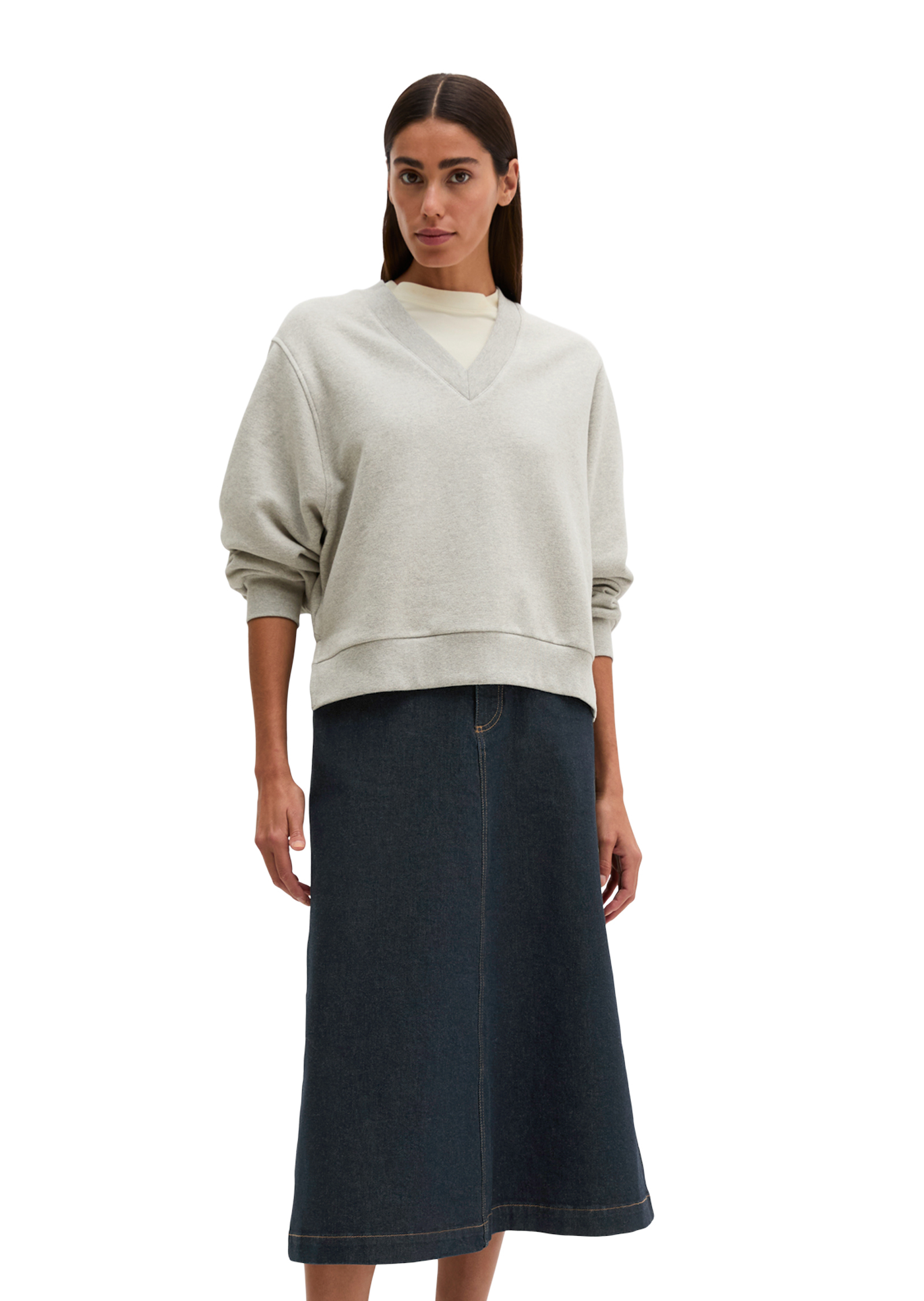 Sweat-shirt à col en V, coupe décontractée en mélange de coton bio, MARC O'POLO