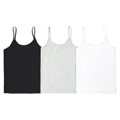 Pack of 3 Vest Tops in Plain Cotton LA REDOUTE COLLECTIONS